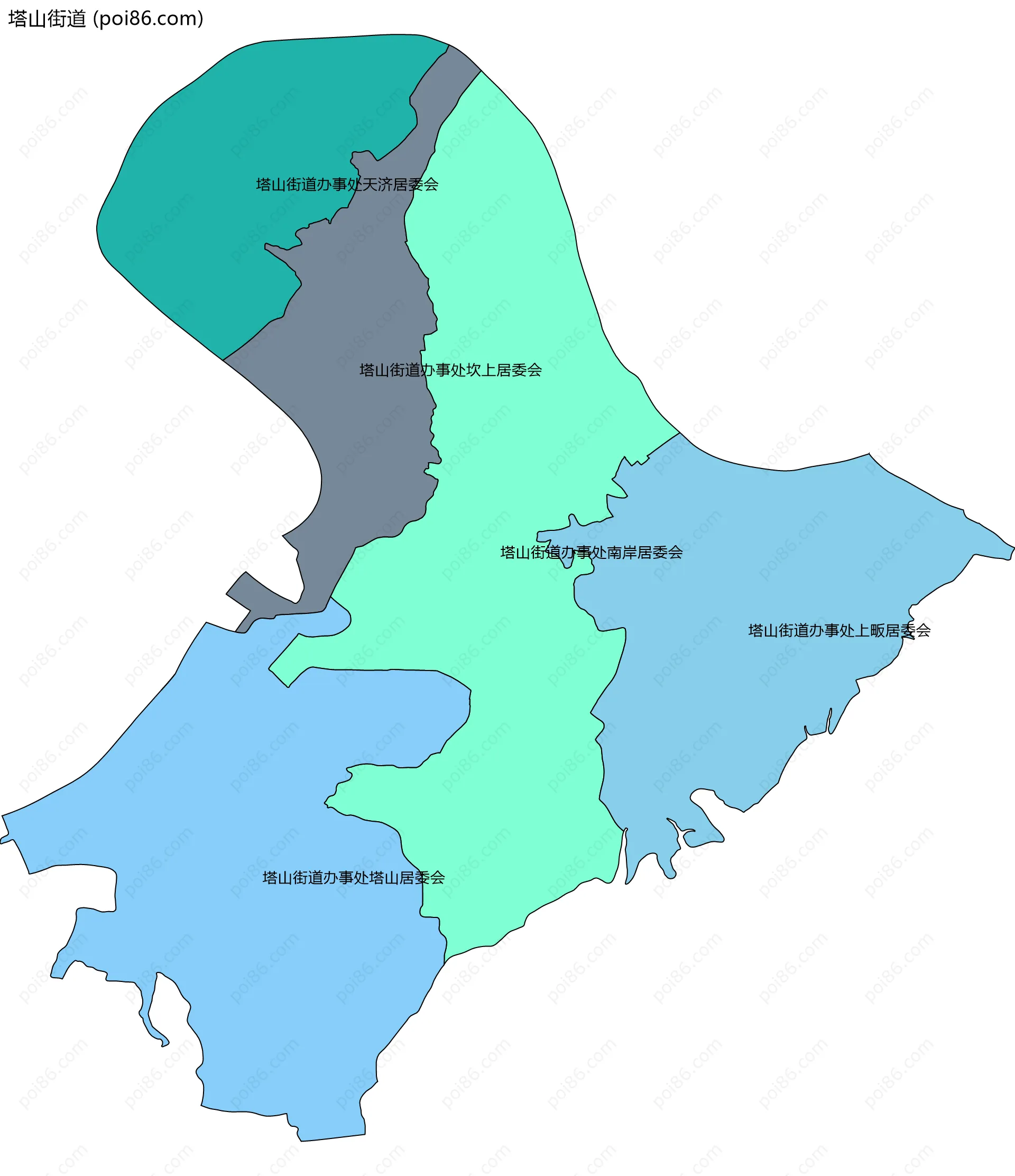 塔山街道边界地图(五级行政区划)