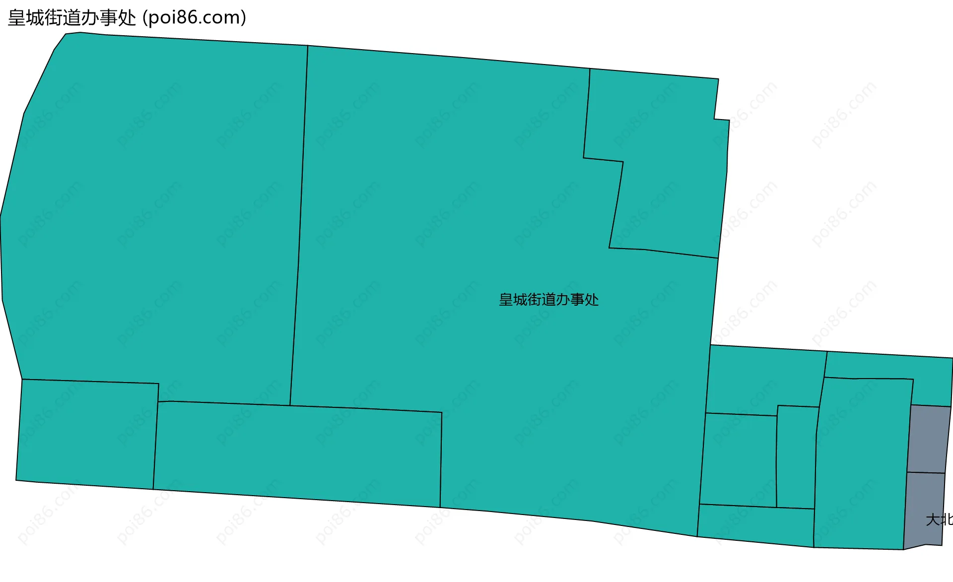 皇城街道办事处边界地图(五级行政区划)