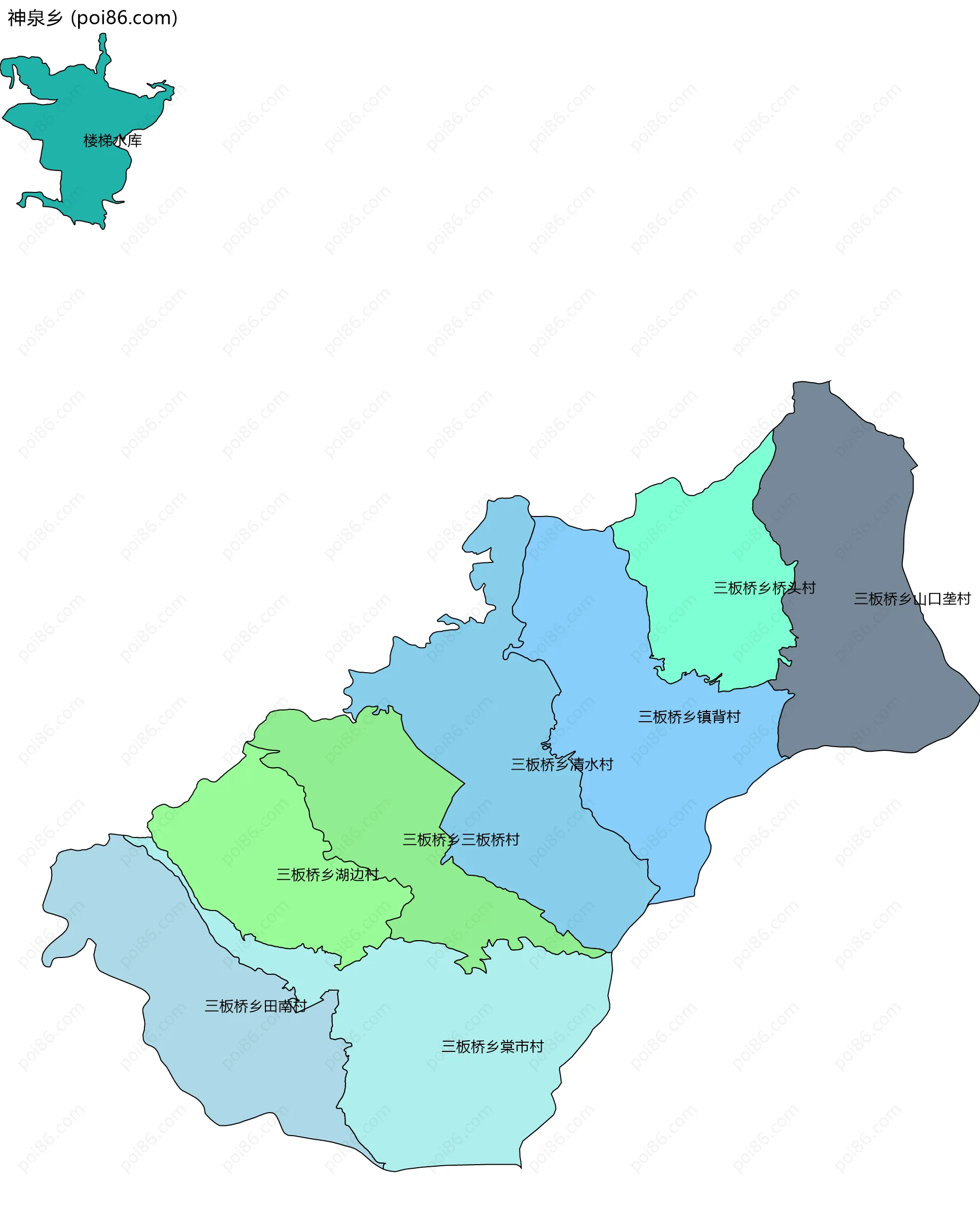 神泉乡边界地图(五级行政区划)