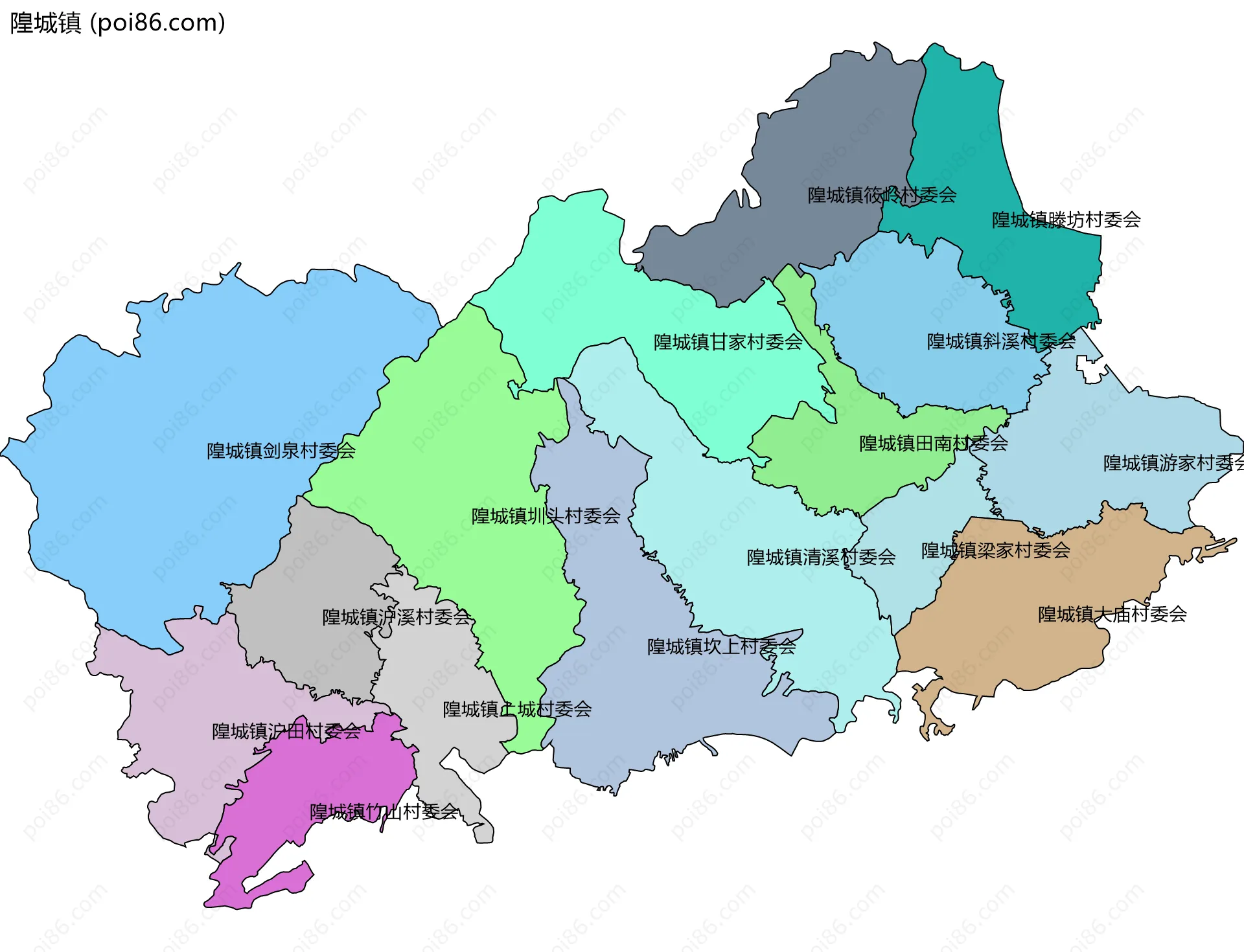 隍城镇边界地图(五级行政区划)
