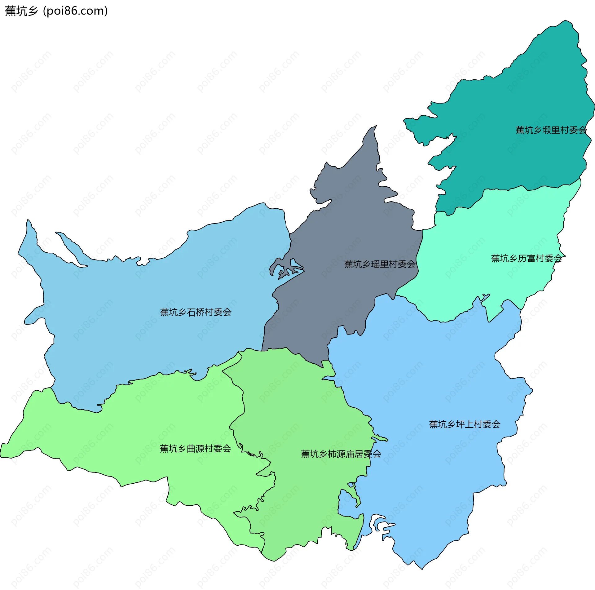 蕉坑乡边界地图(五级行政区划)