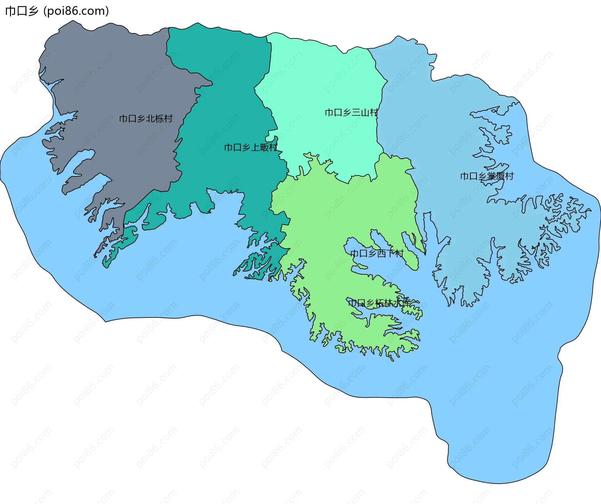 巾口乡边界地图(五级行政区划)
