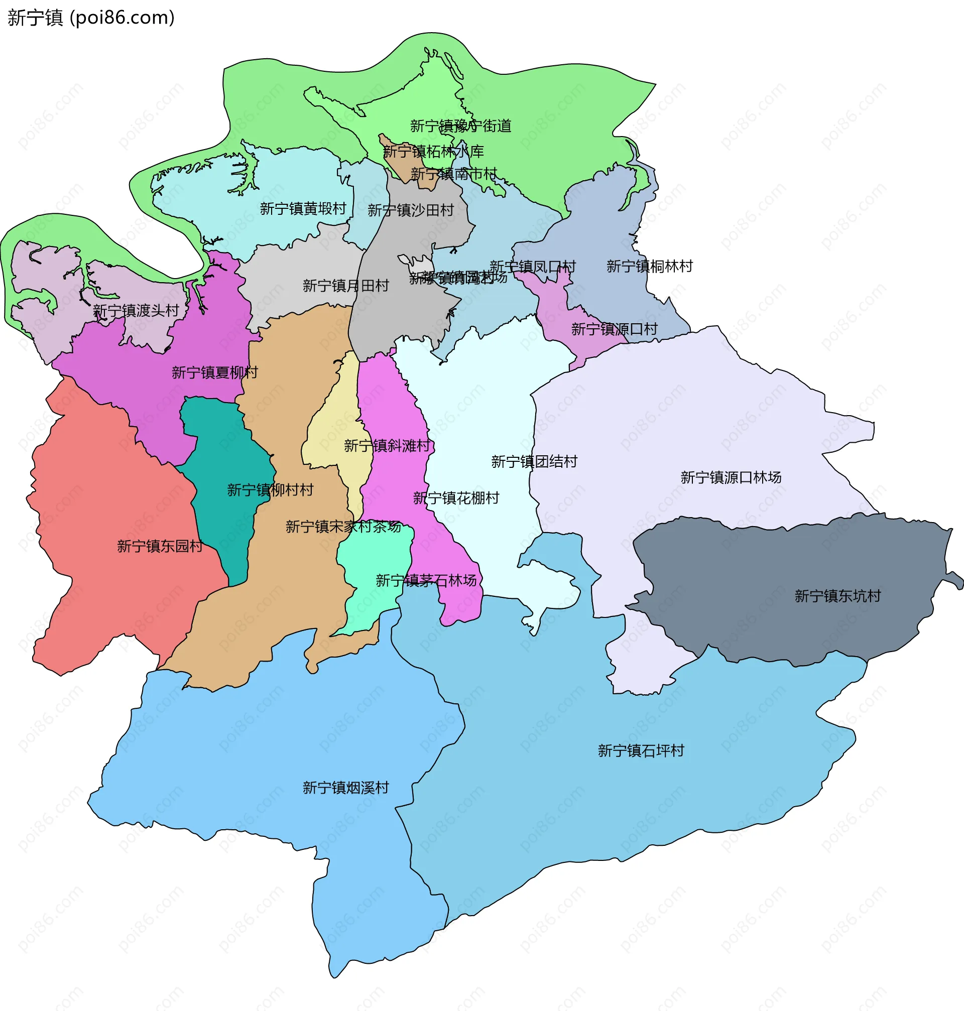 新宁镇边界地图(五级行政区划)