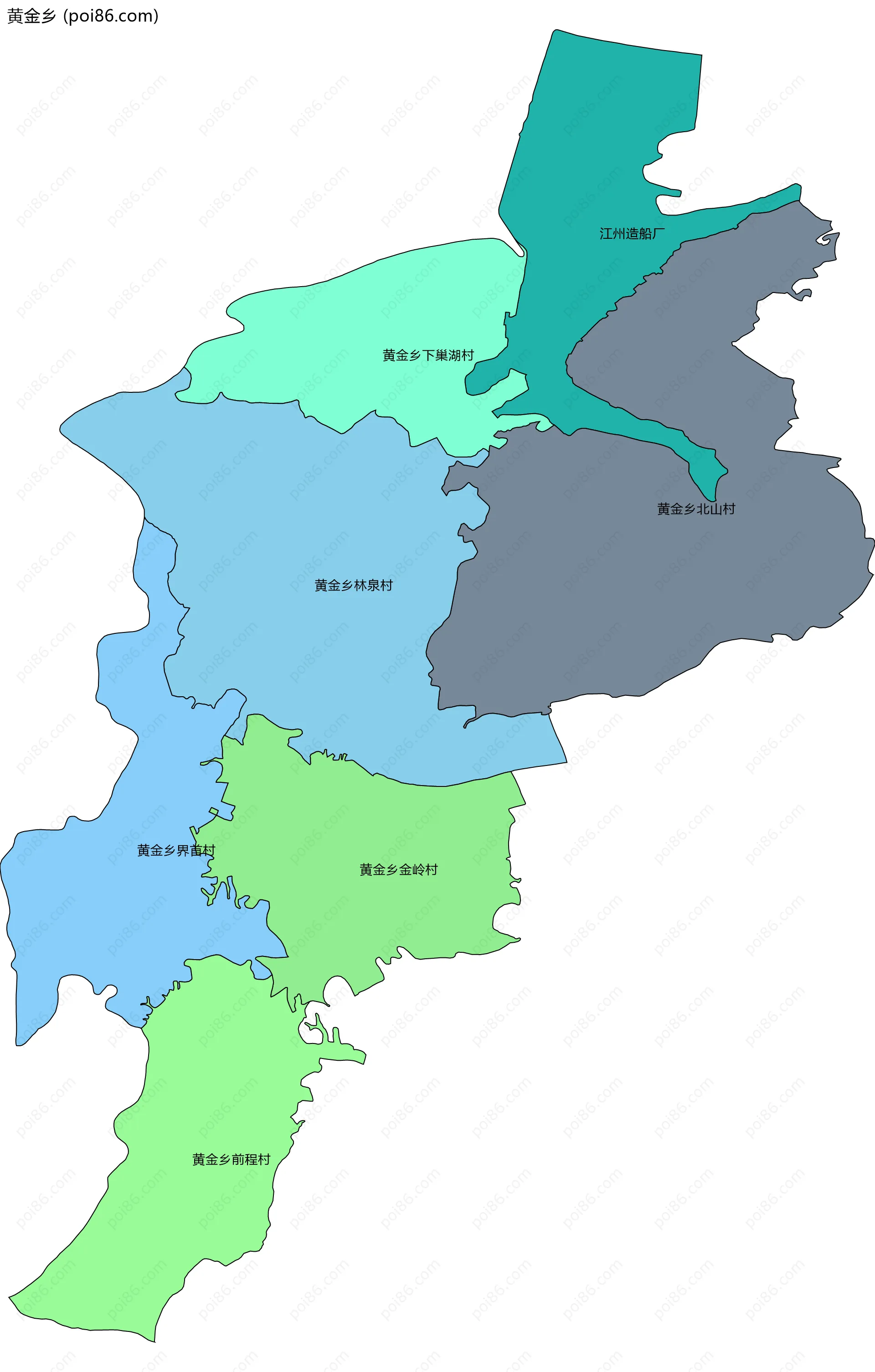黄金乡边界地图(五级行政区划)