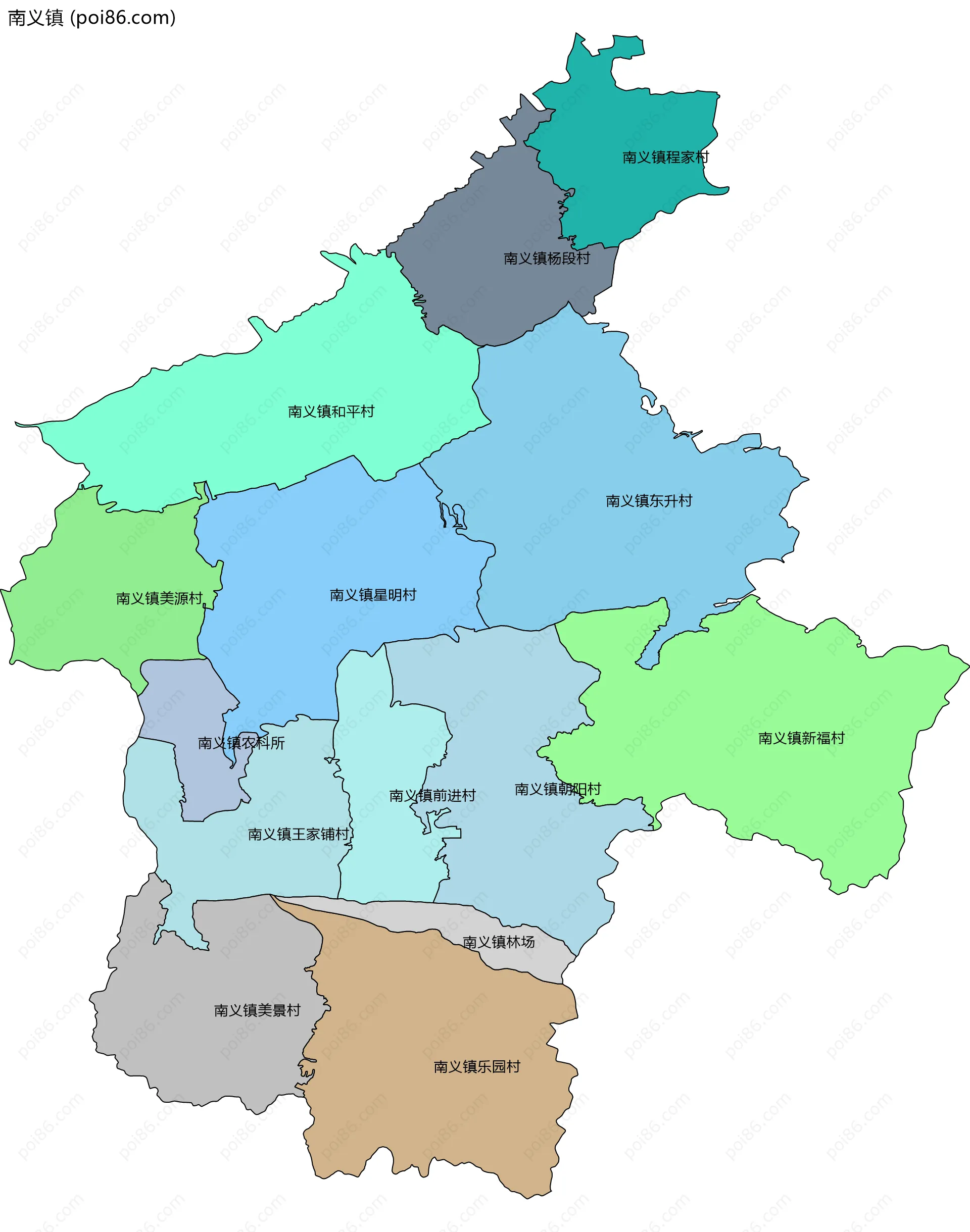 南义镇边界地图(五级行政区划)