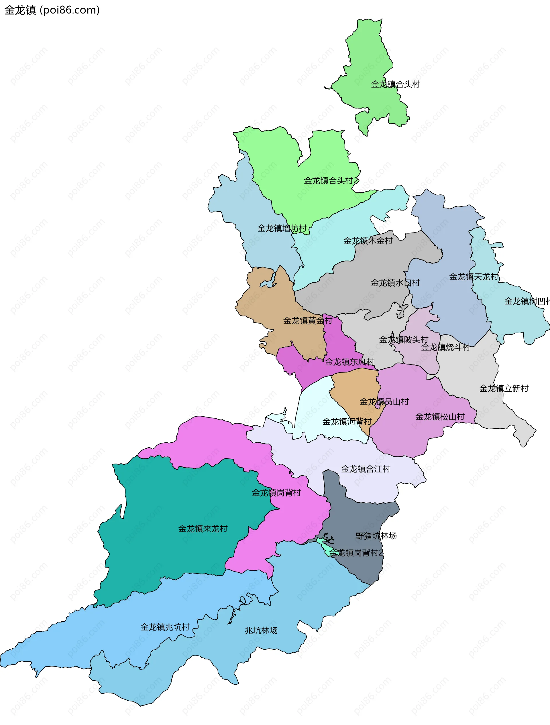 金龙镇边界地图(五级行政区划)