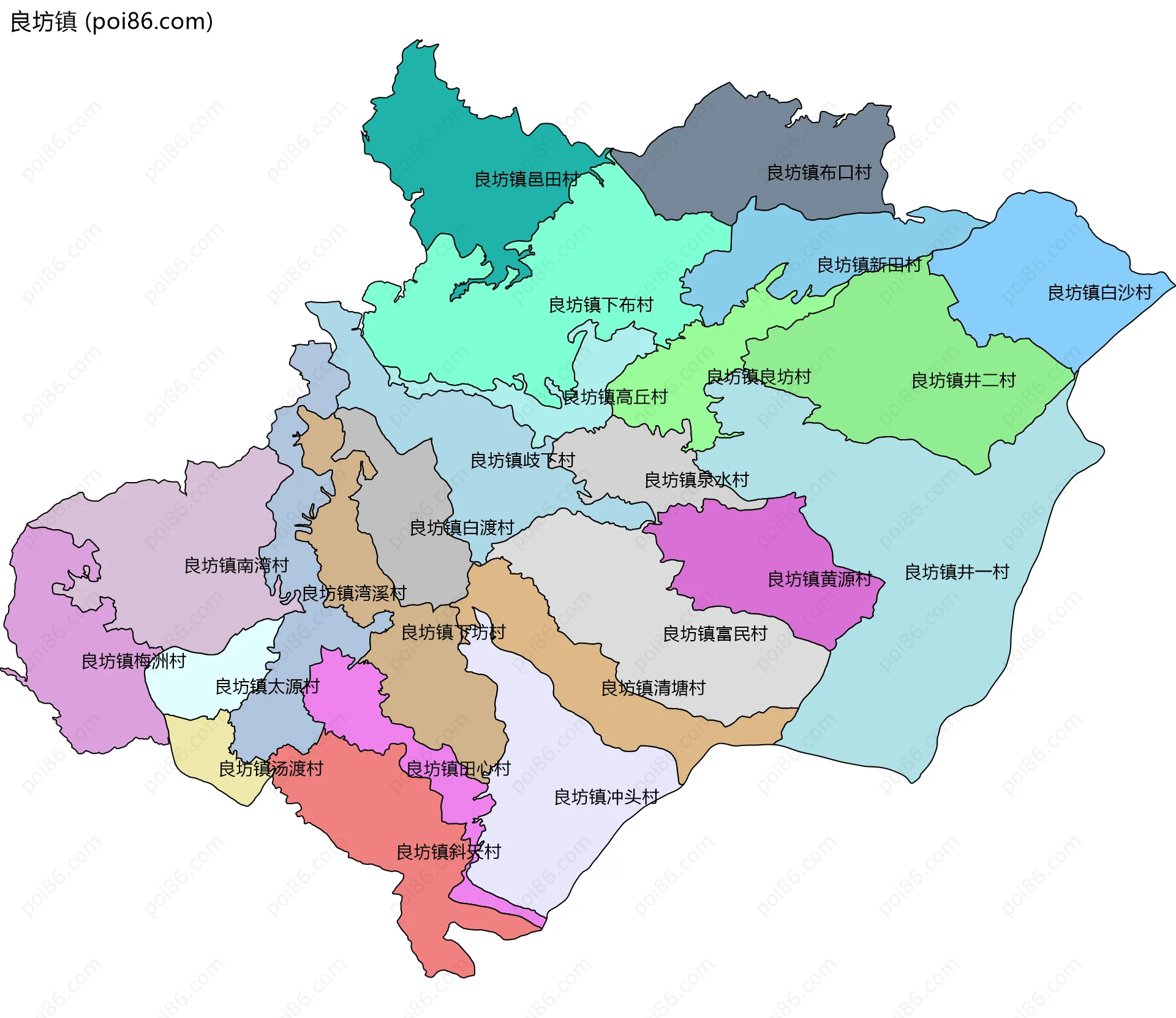 良坊镇边界地图(五级行政区划)