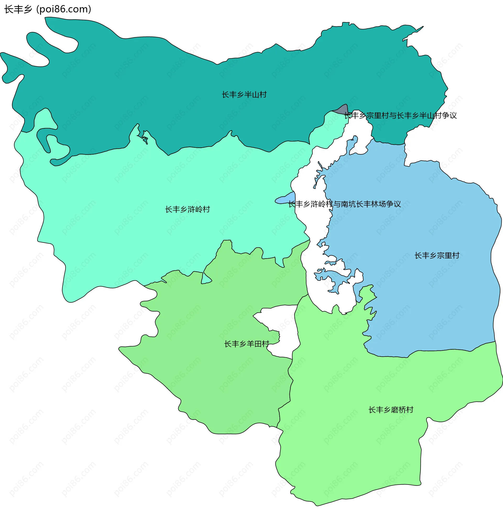 长丰乡边界地图(五级行政区划)