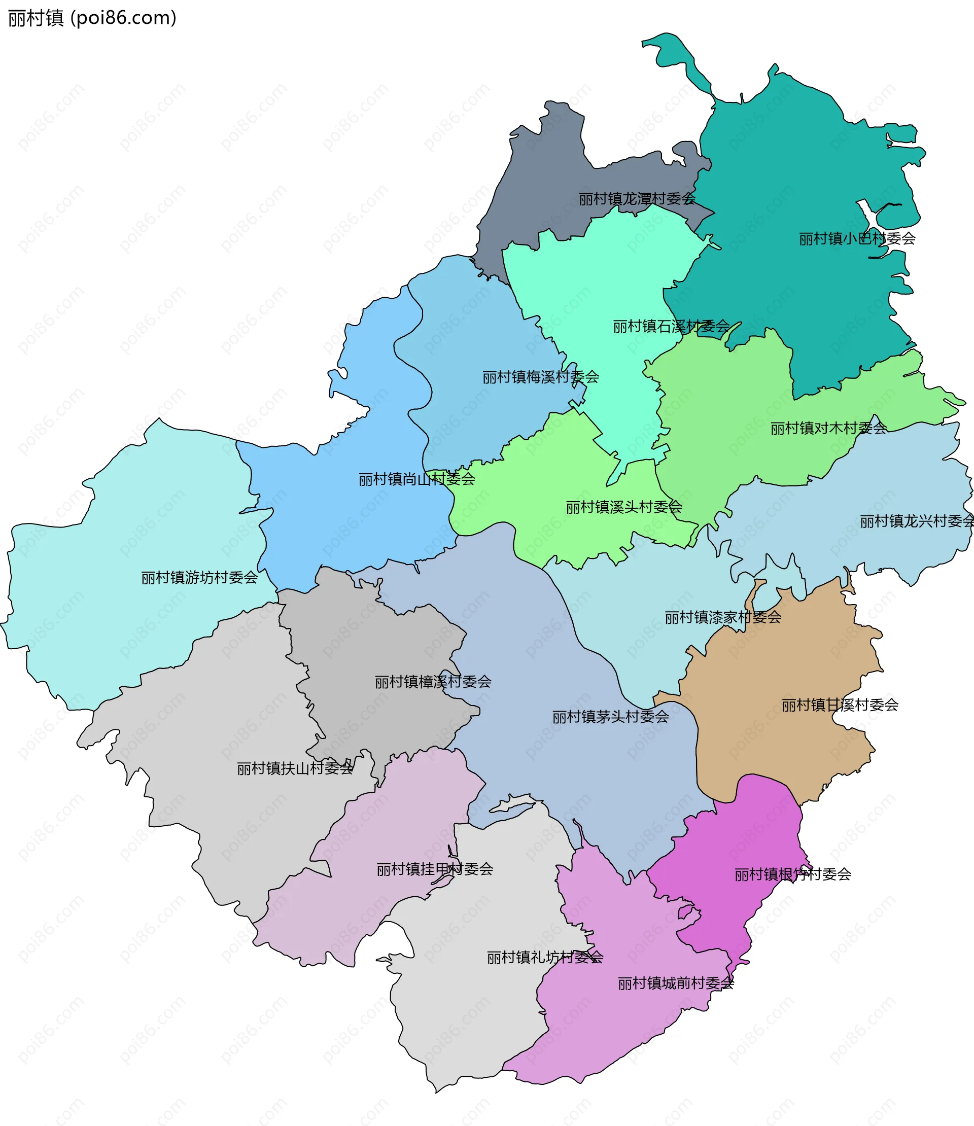 丽村镇边界地图(五级行政区划)