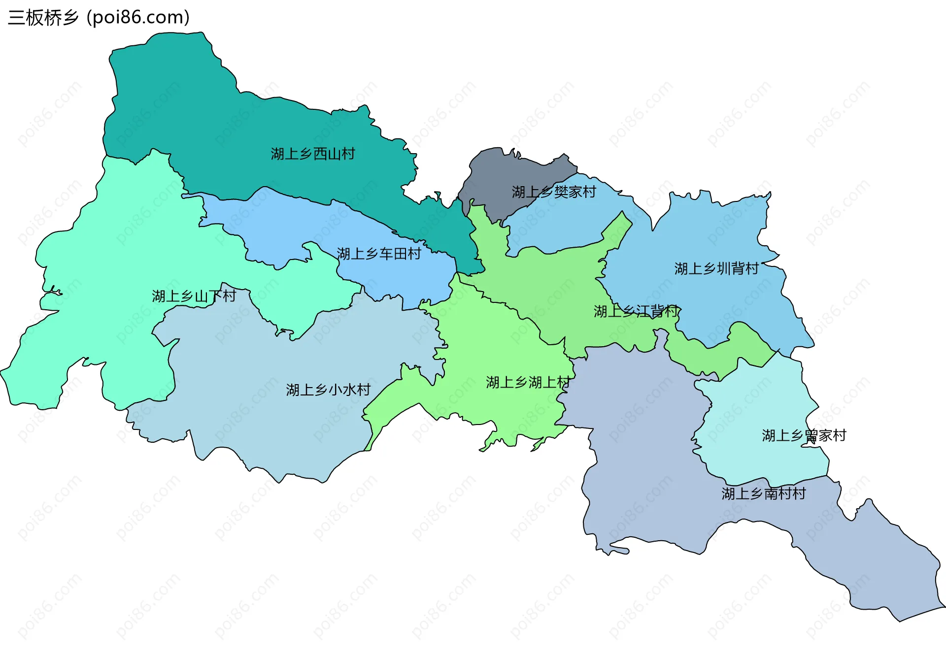 三板桥乡边界地图(五级行政区划)