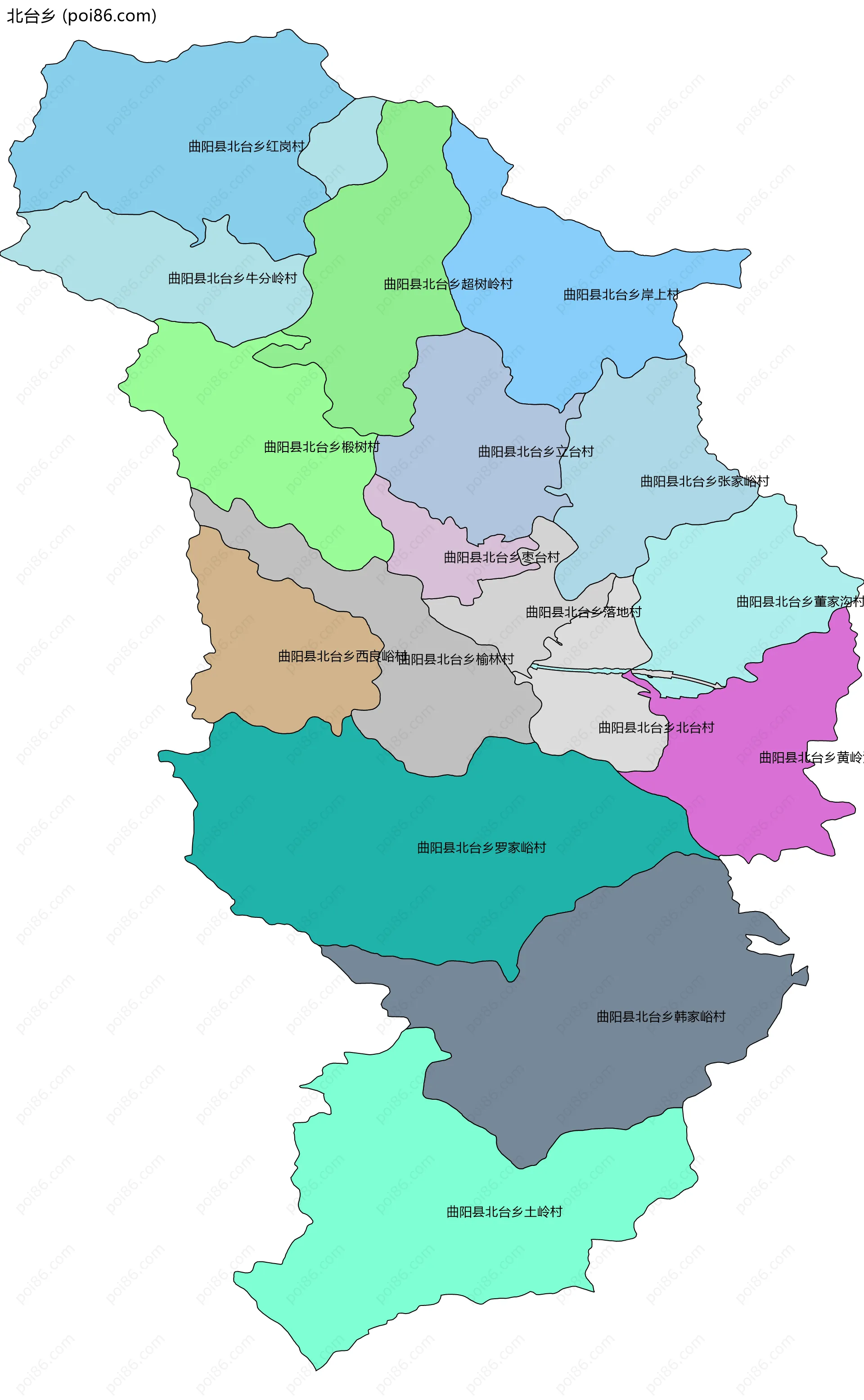 北台乡边界地图(五级行政区划)