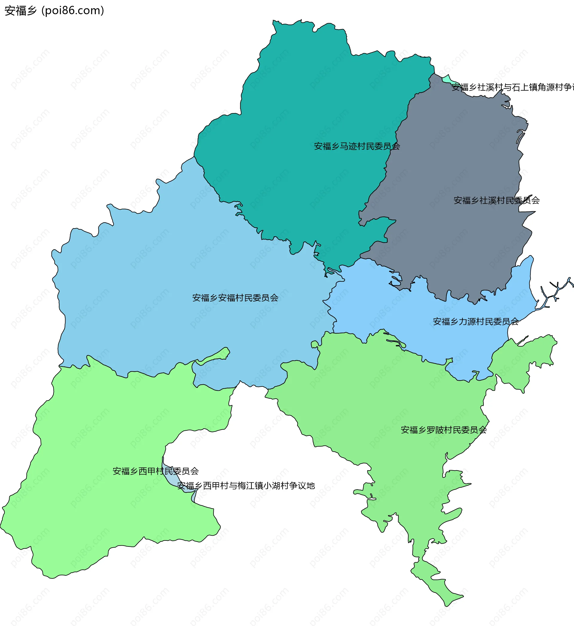 安福乡边界地图(五级行政区划)