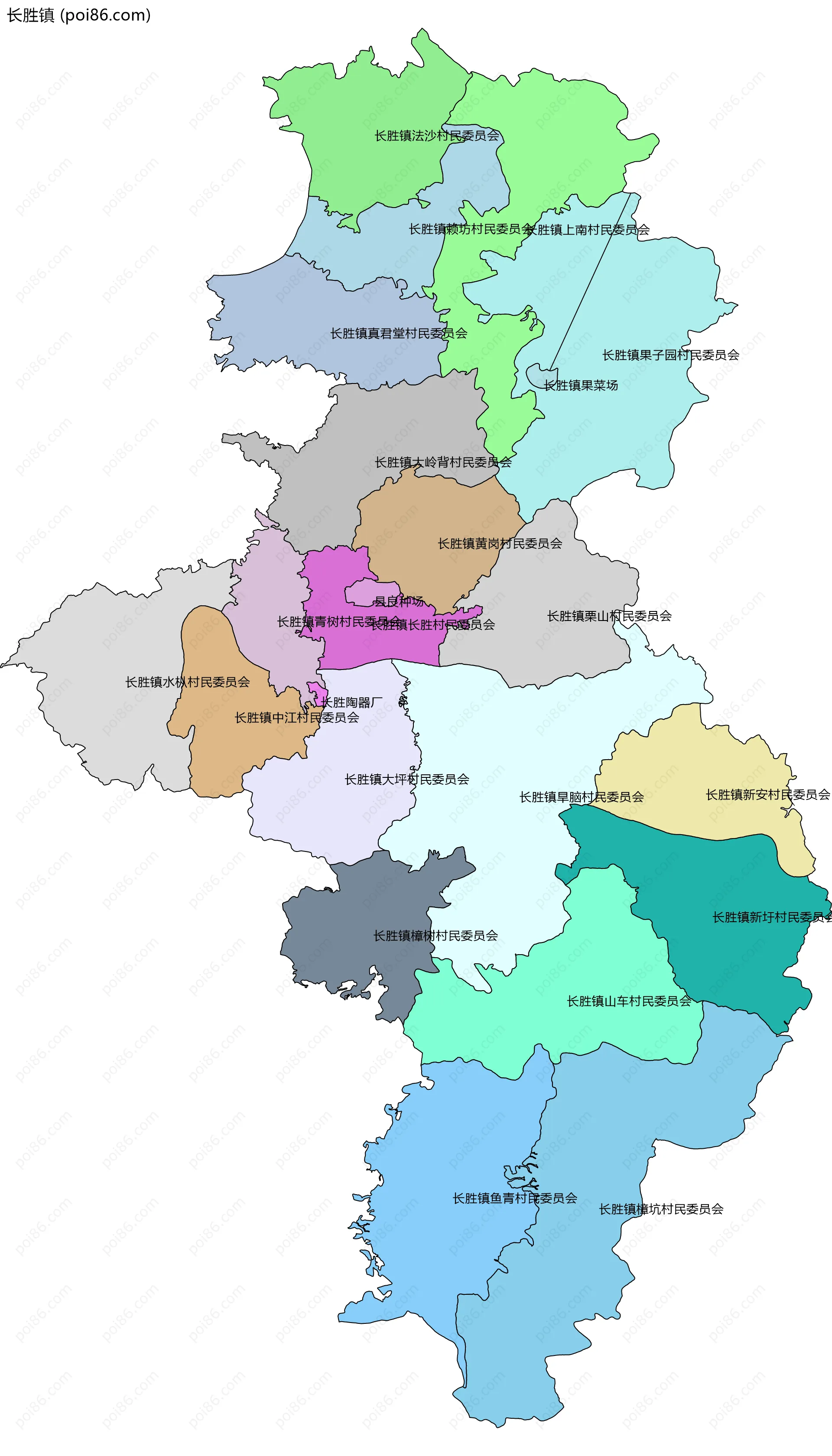 长胜镇边界地图(五级行政区划)