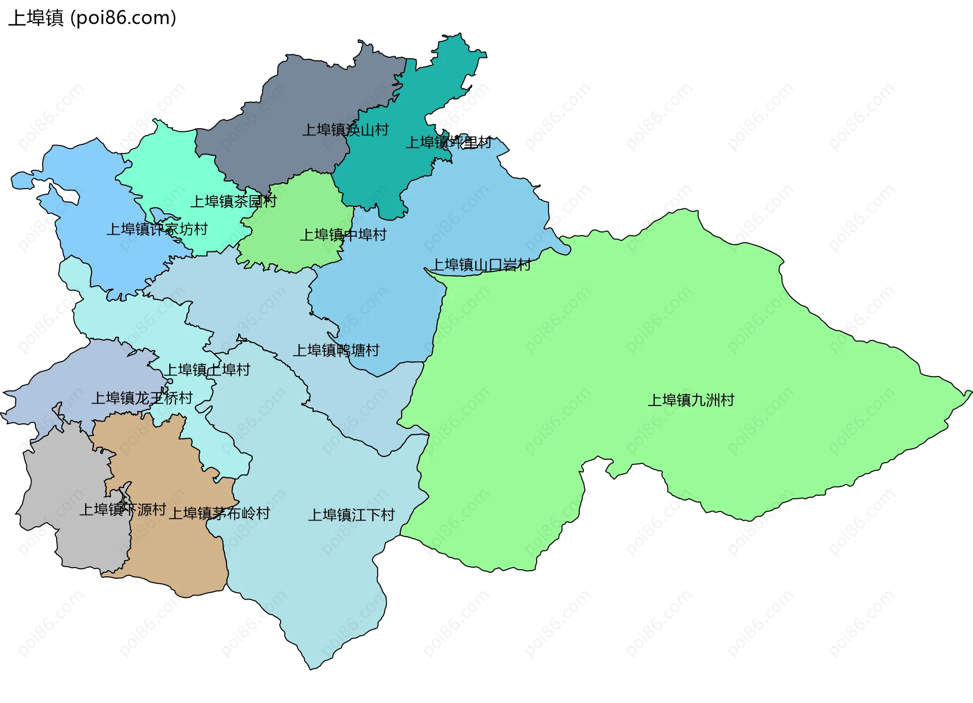 上埠镇边界地图(五级行政区划)