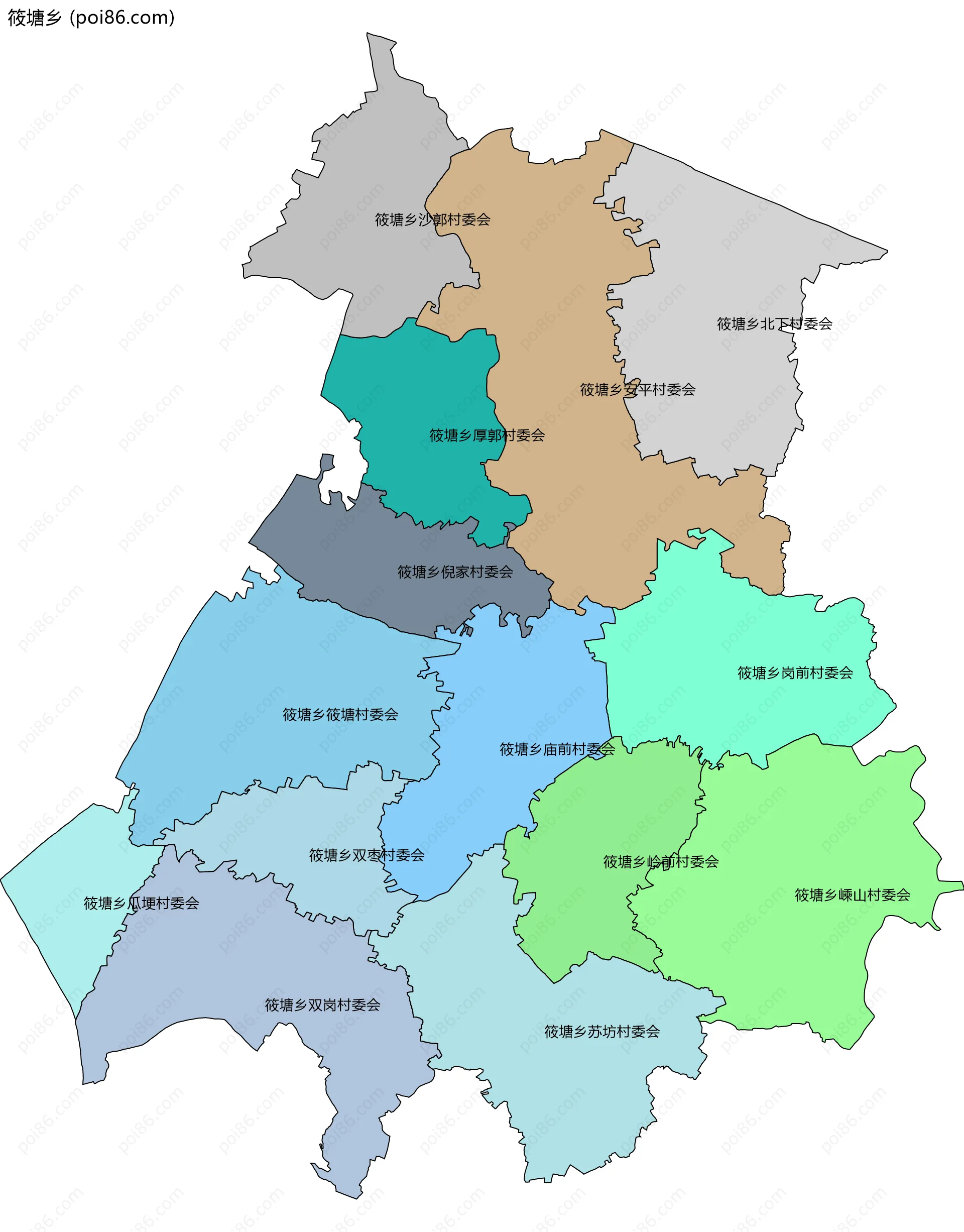 筱塘乡边界地图(五级行政区划)