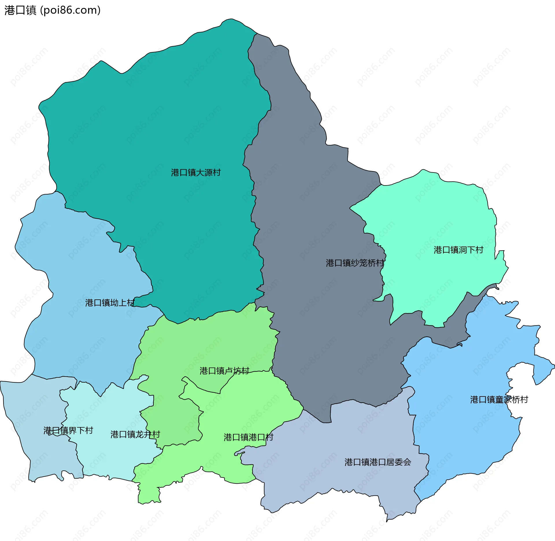 港口镇边界地图(五级行政区划)