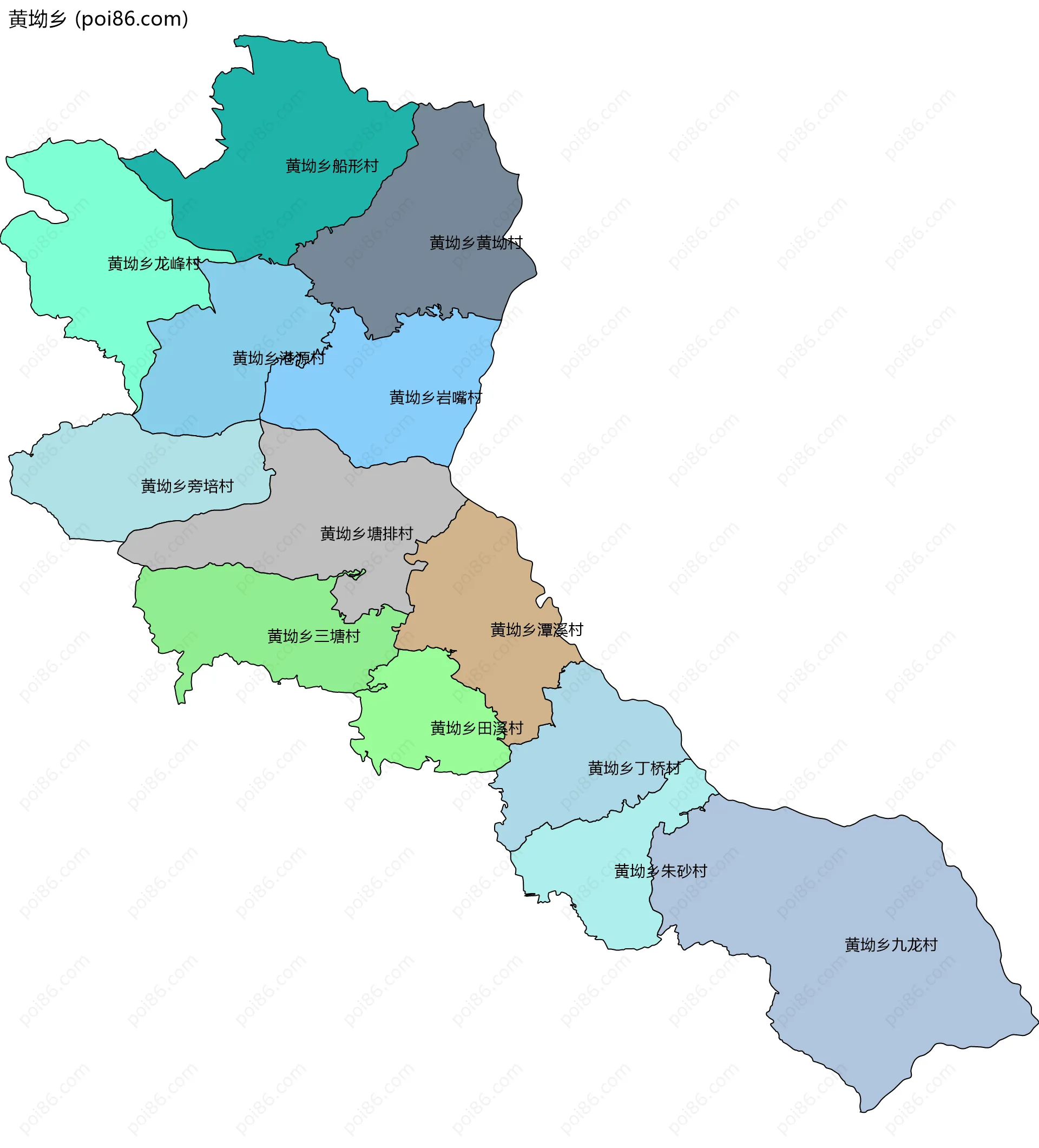 黄坳乡边界地图(五级行政区划)