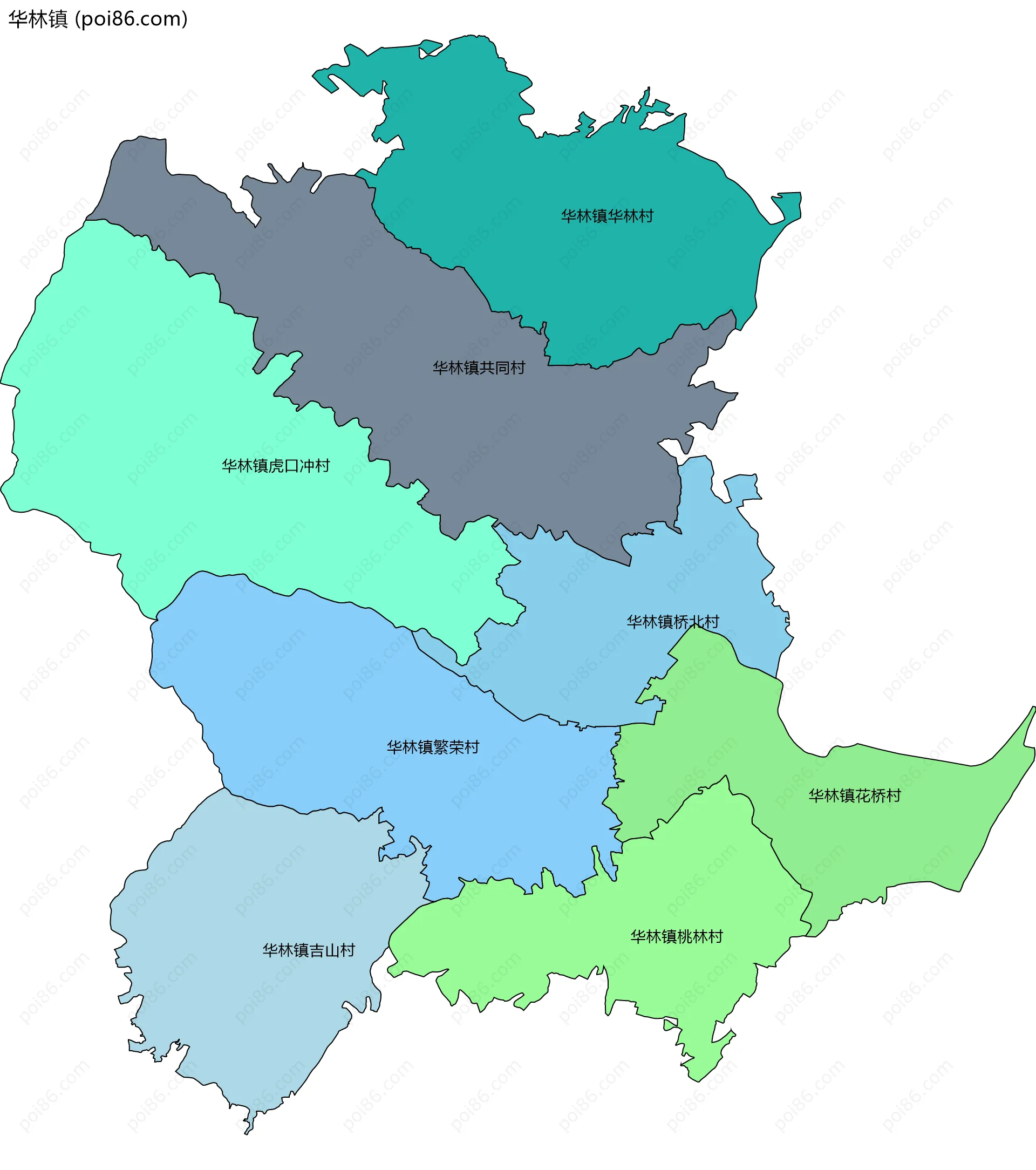 华林镇边界地图(五级行政区划)