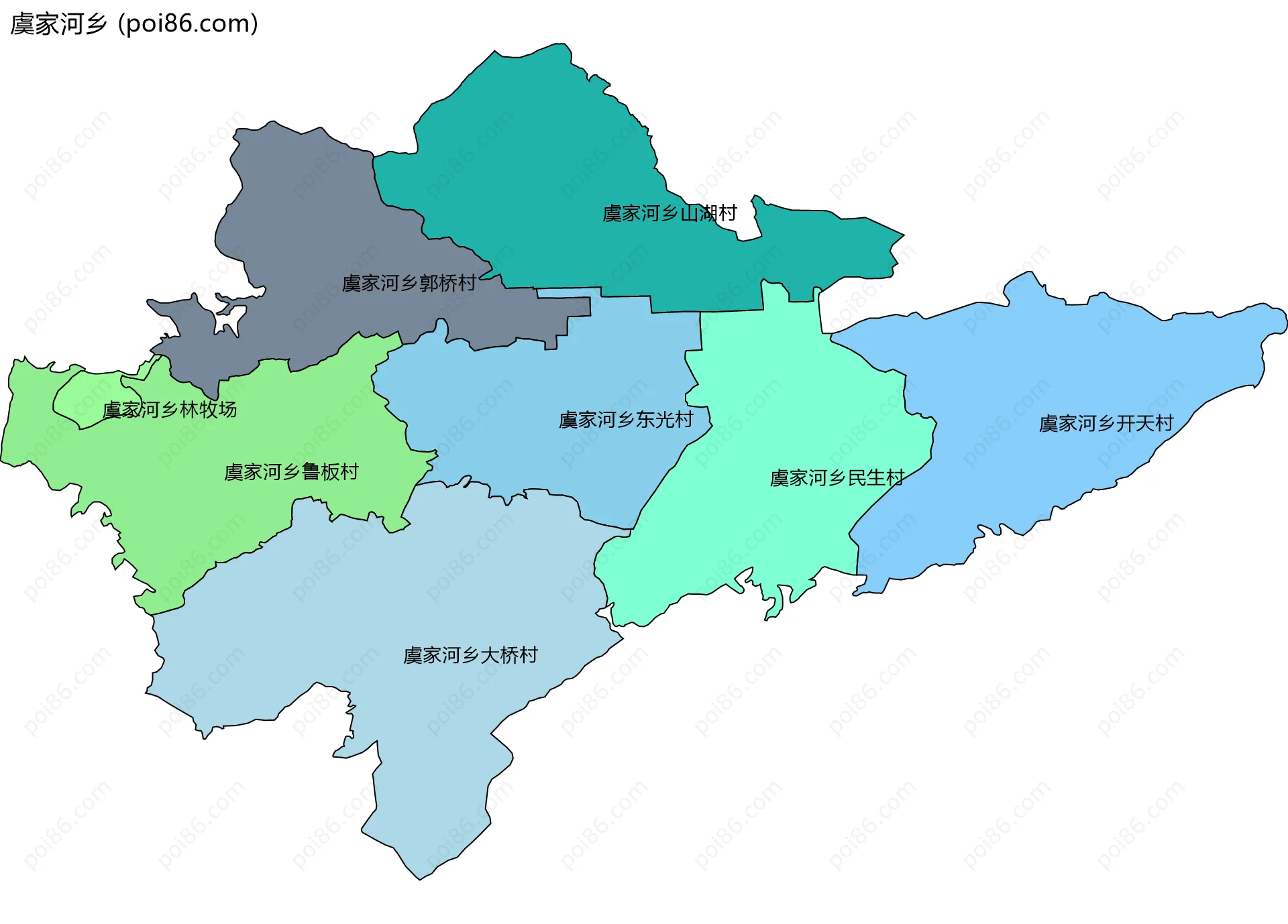 虞家河乡边界地图(五级行政区划)