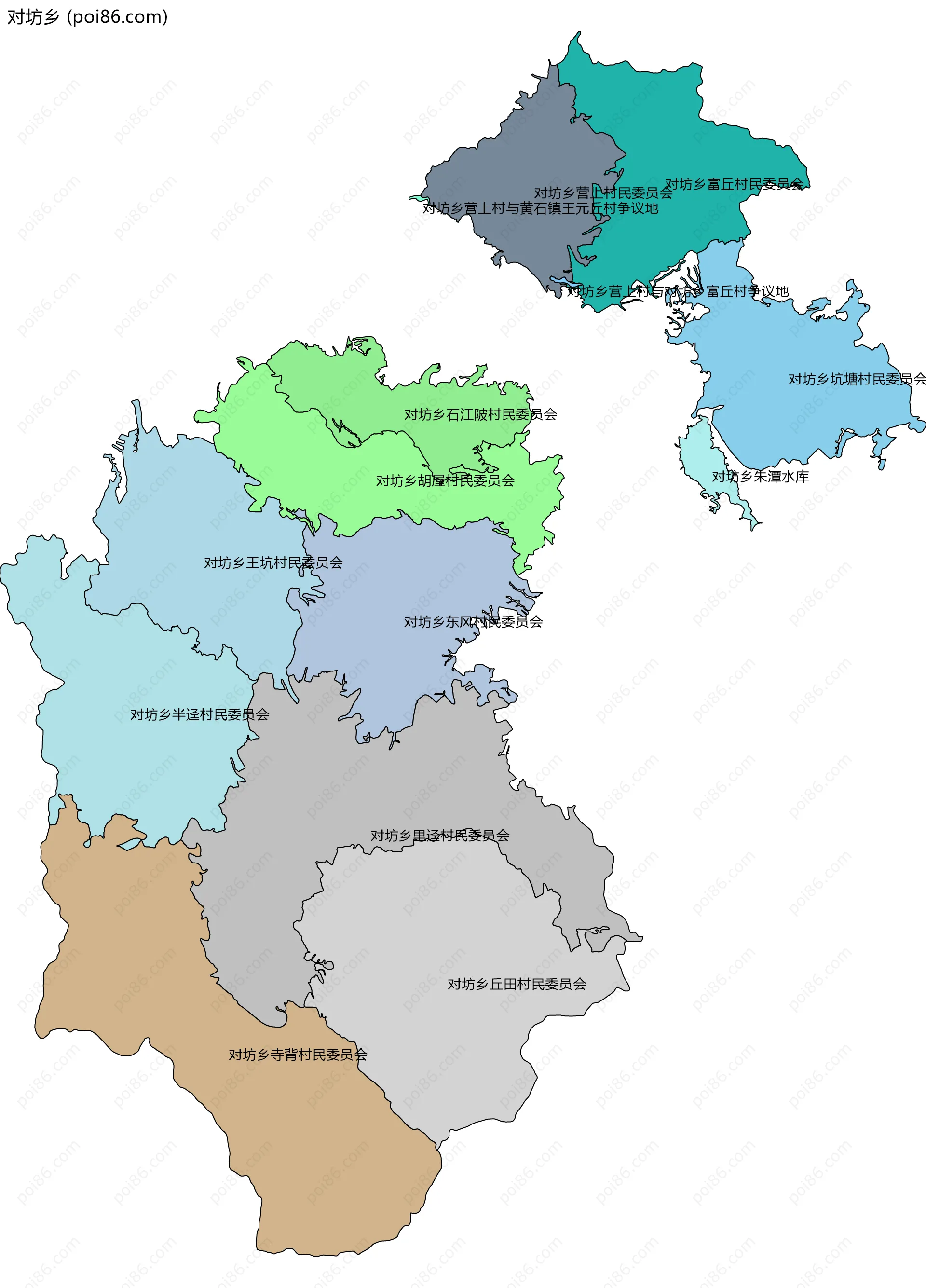 对坊乡边界地图(五级行政区划)