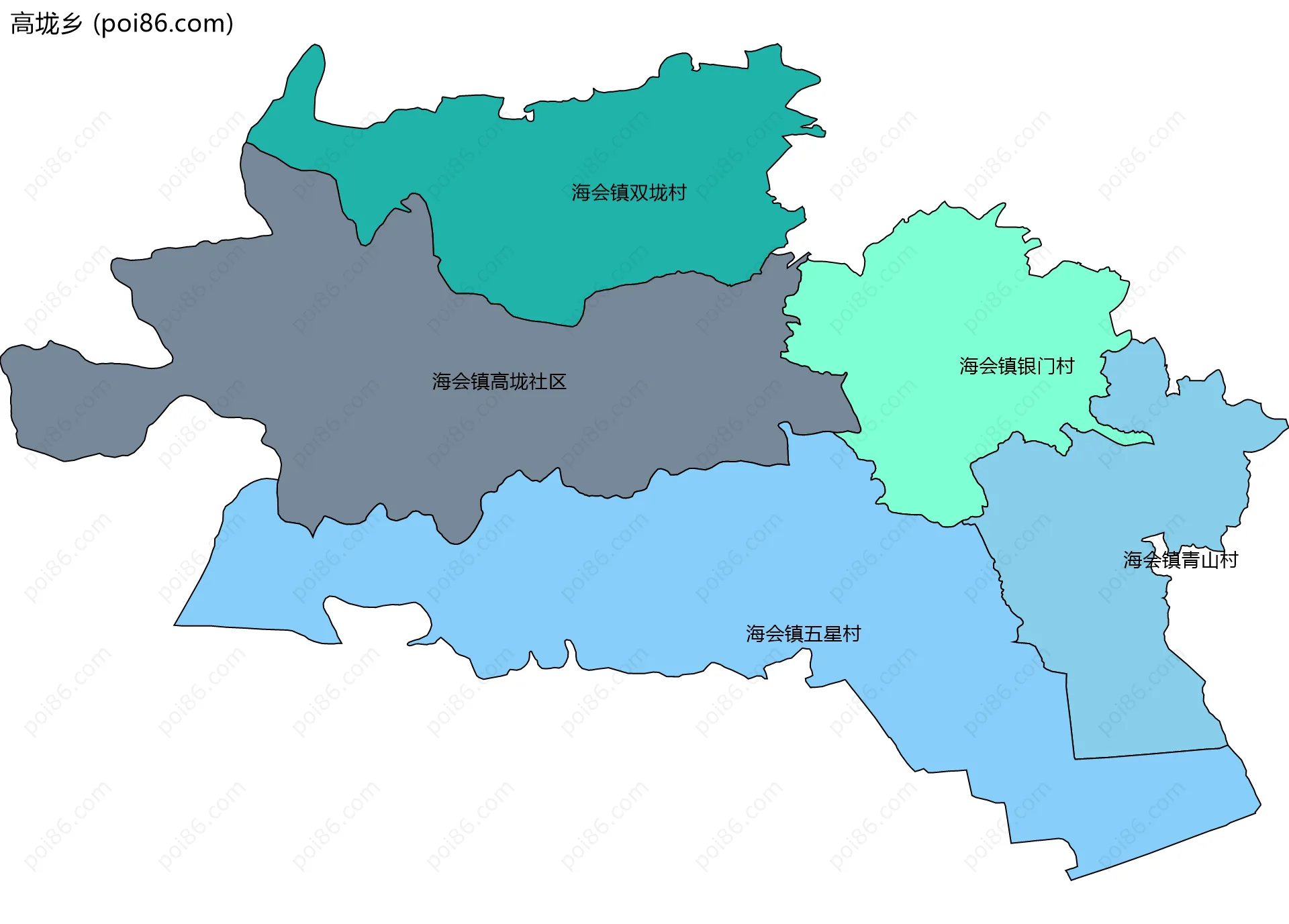 高垅乡边界地图(五级行政区划)