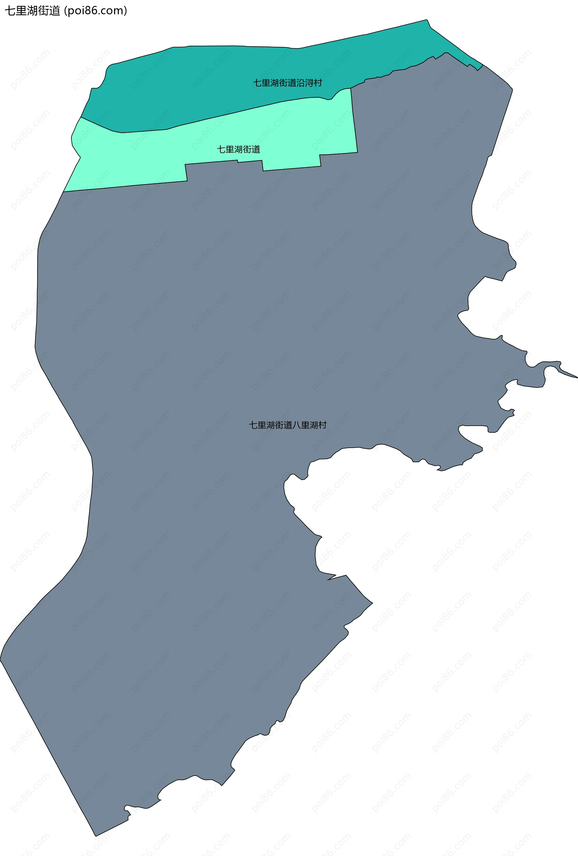 七里湖街道边界地图(五级行政区划)