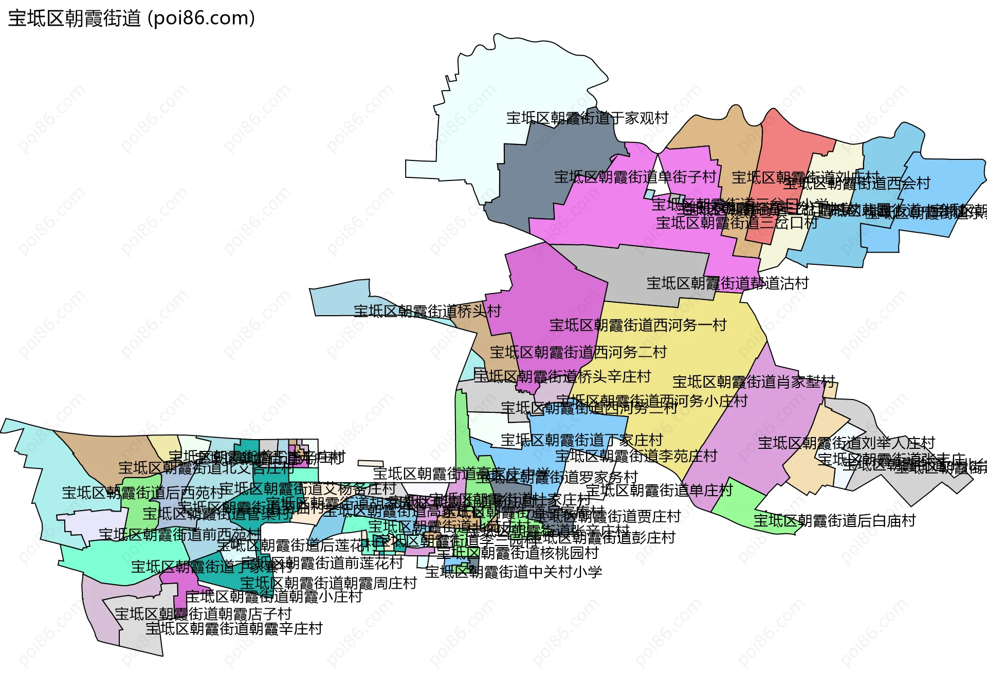 宝坻区朝霞街道边界地图(五级行政区划)