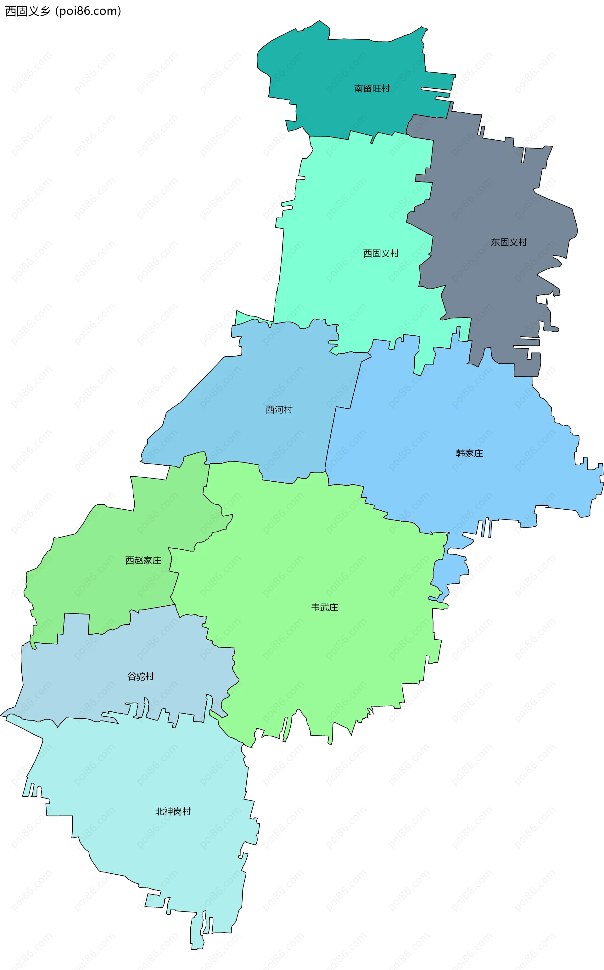 西固义乡边界地图(五级行政区划)