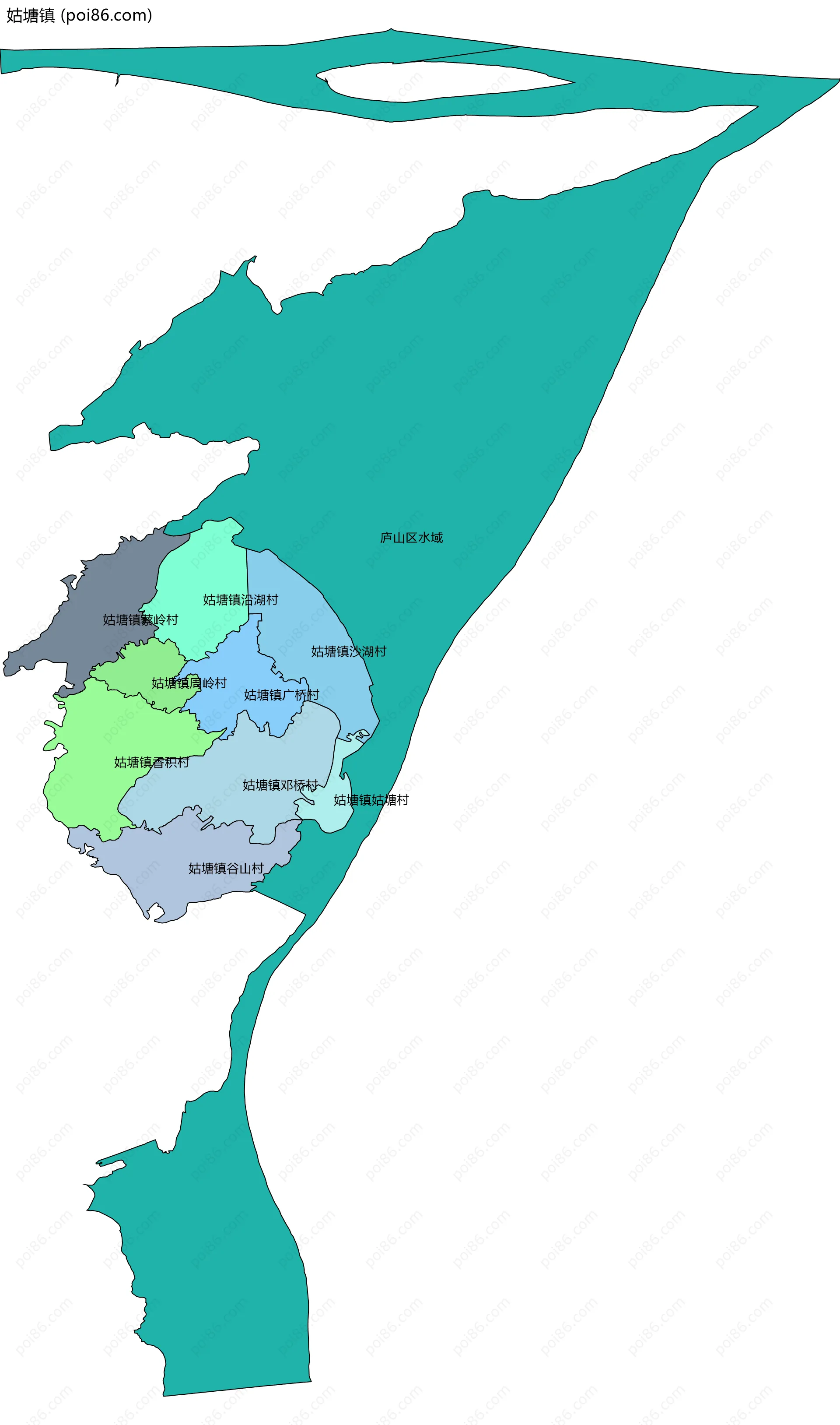 姑塘镇边界地图(五级行政区划)