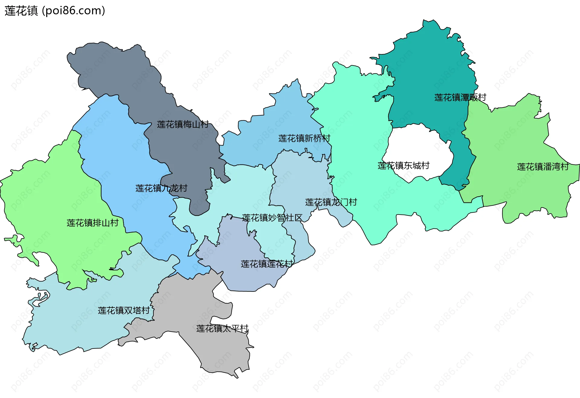 莲花镇边界地图(五级行政区划)