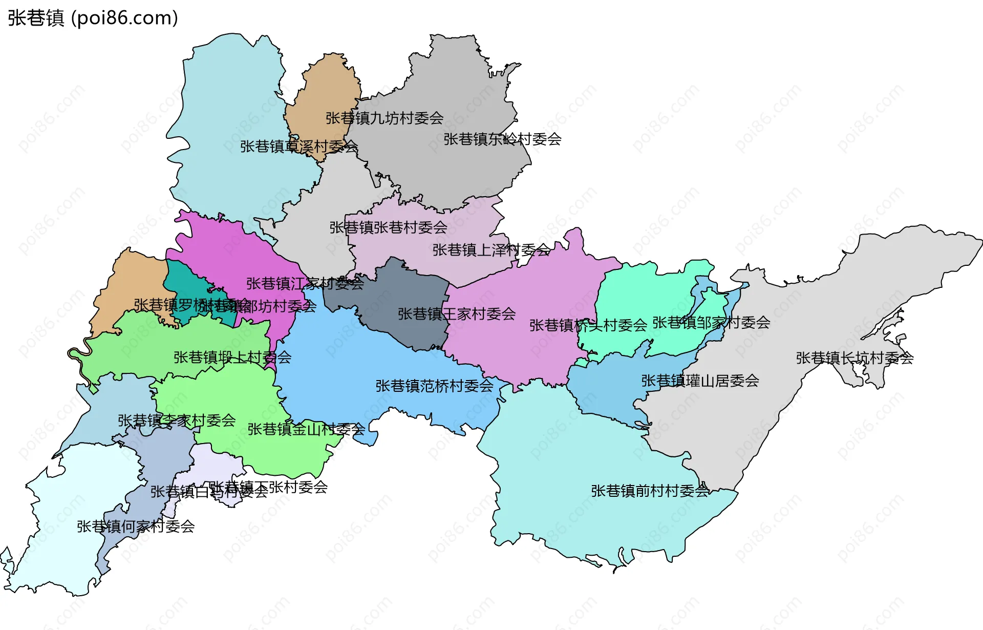 张巷镇边界地图(五级行政区划)