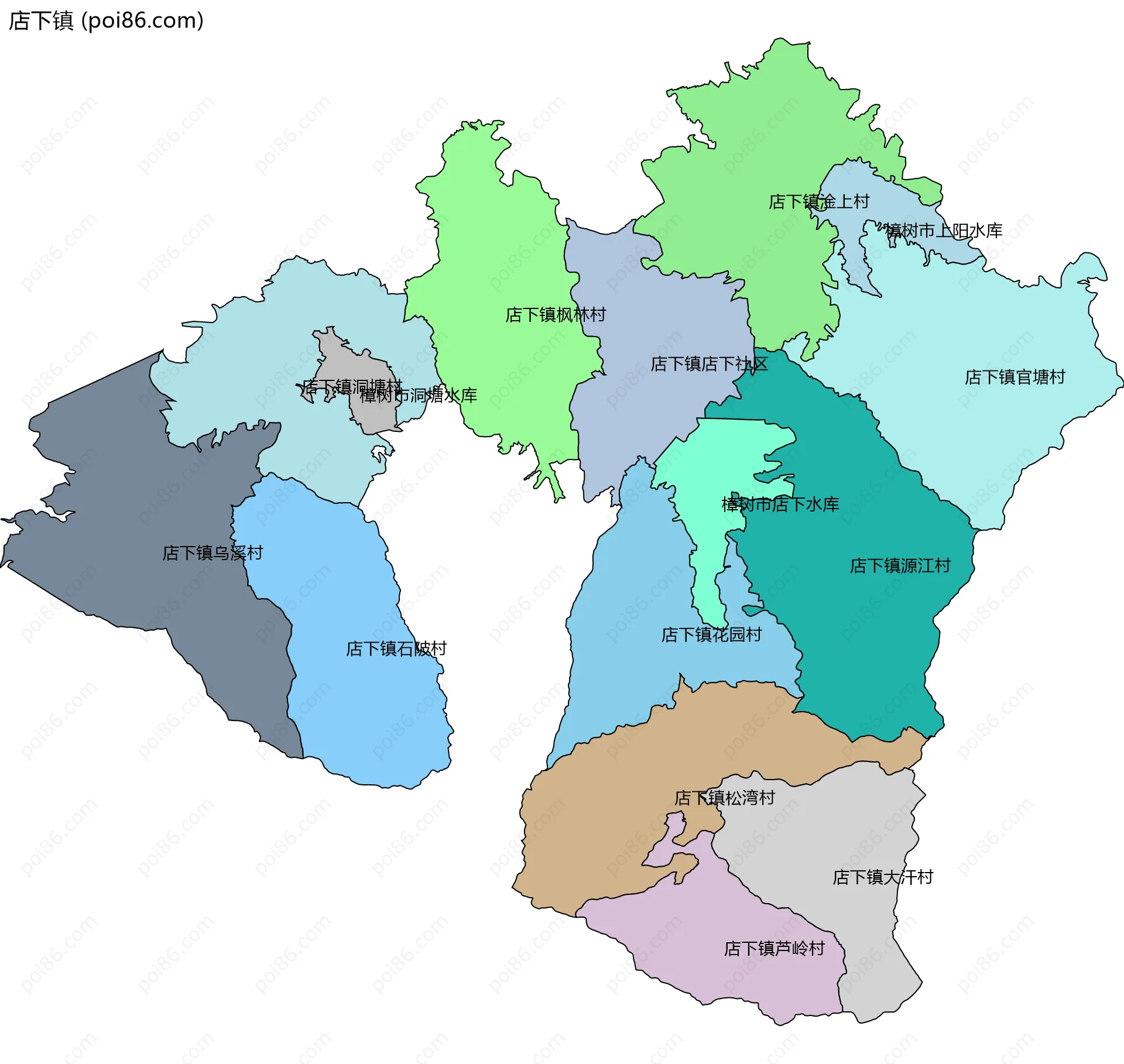 店下镇边界地图(五级行政区划)