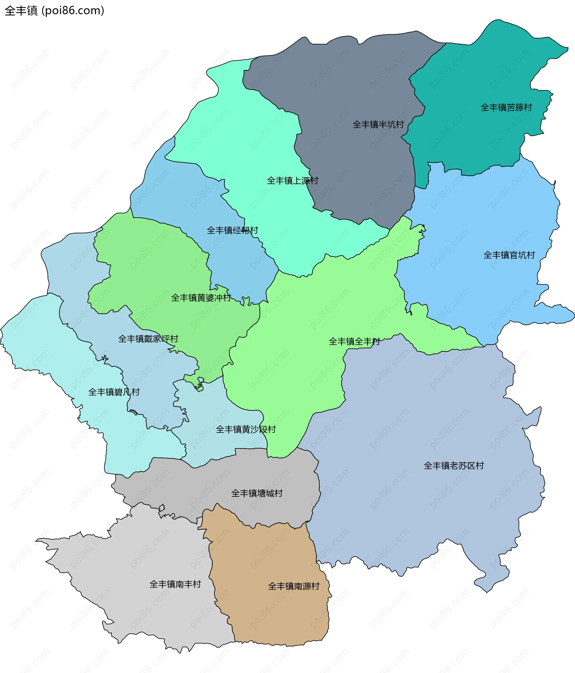 全丰镇边界地图(五级行政区划)