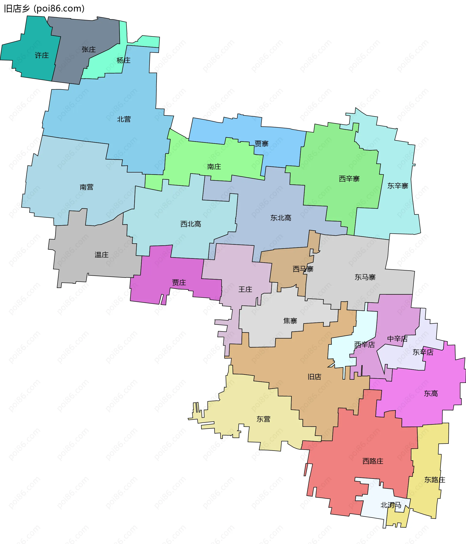 旧店乡边界地图(五级行政区划)