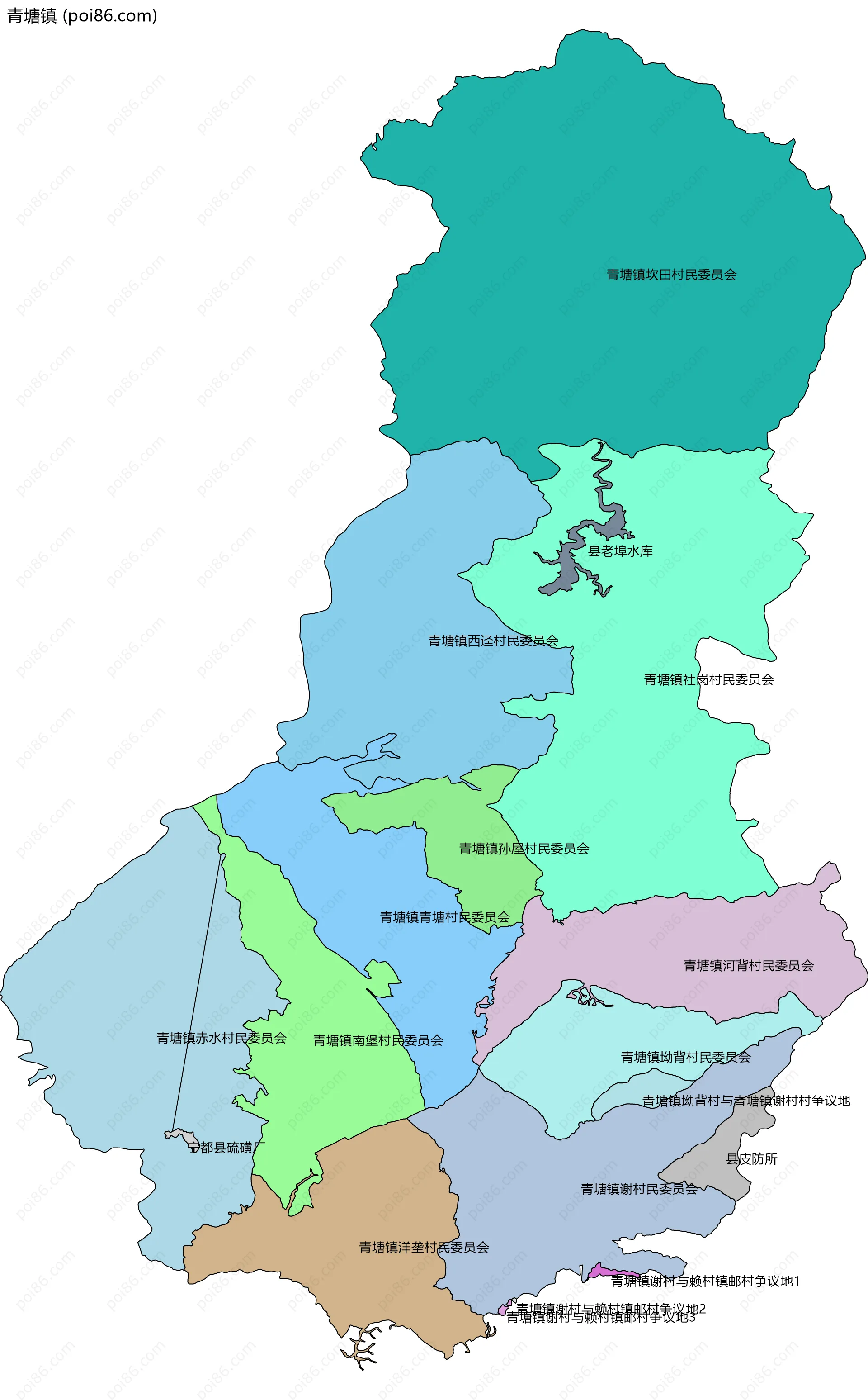 青塘镇边界地图(五级行政区划)