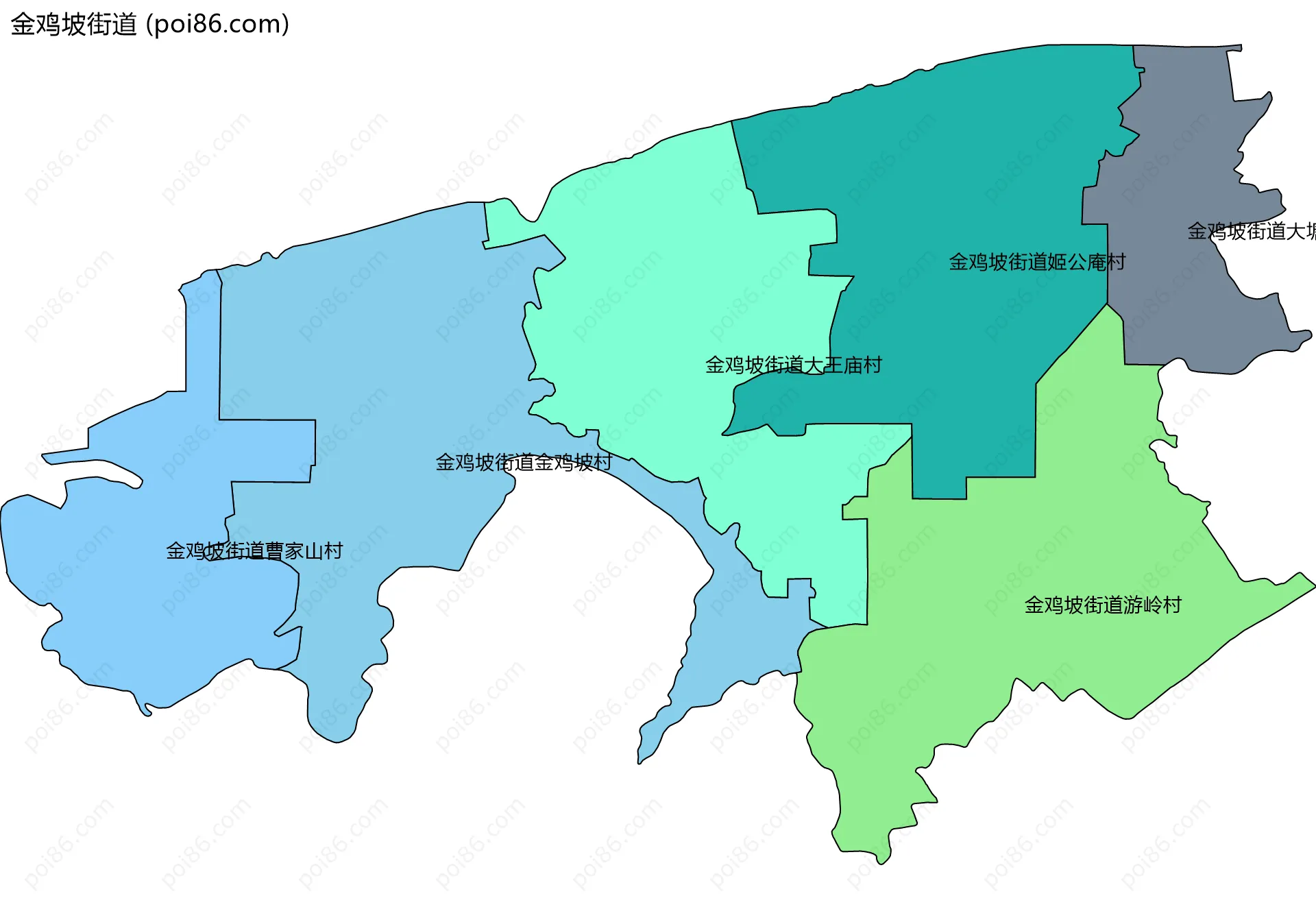 金鸡坡街道边界地图(五级行政区划)