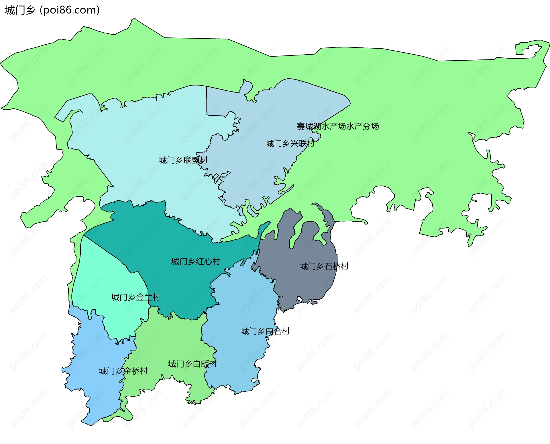 城门乡边界地图(五级行政区划)
