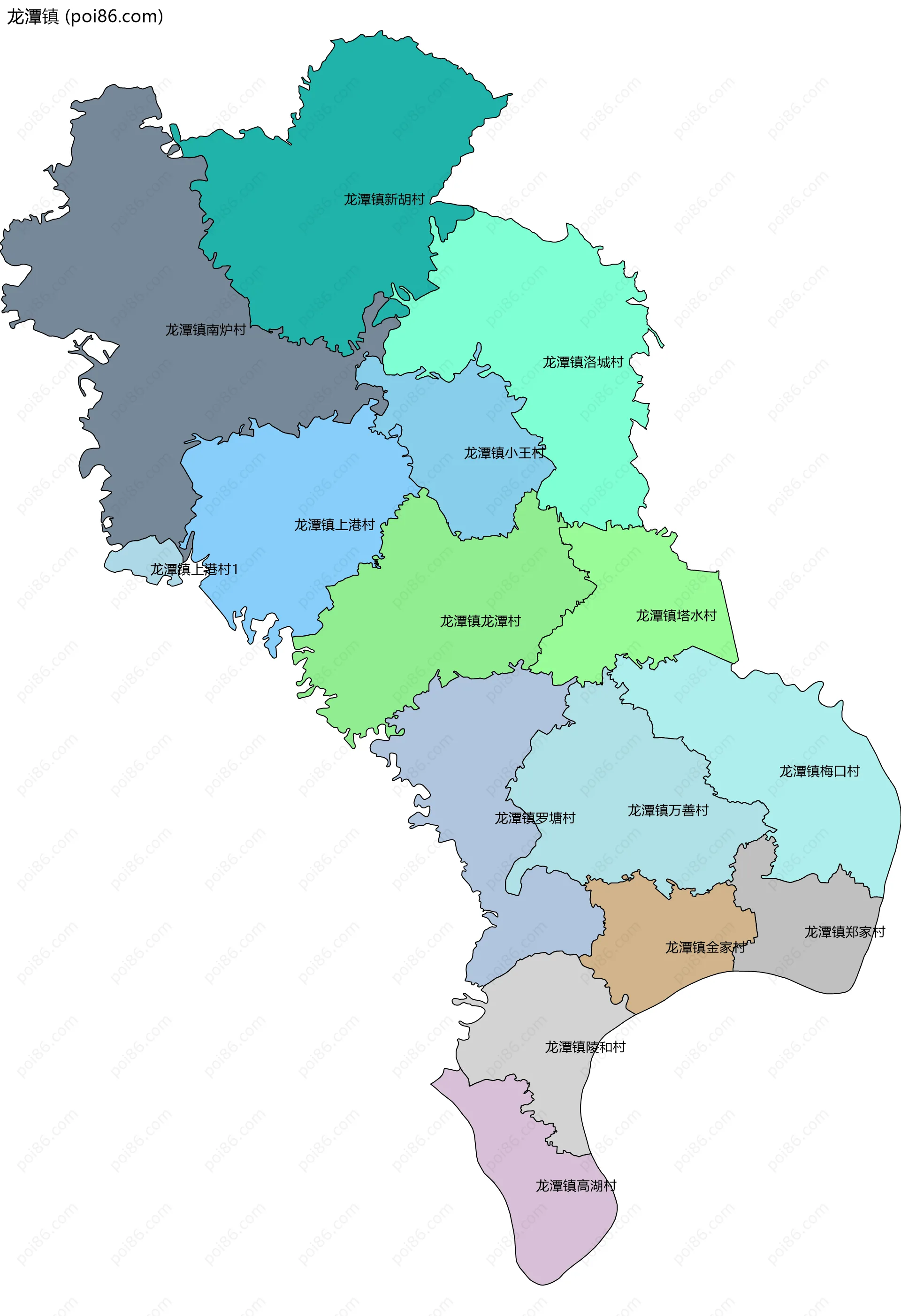 龙潭镇边界地图(五级行政区划)