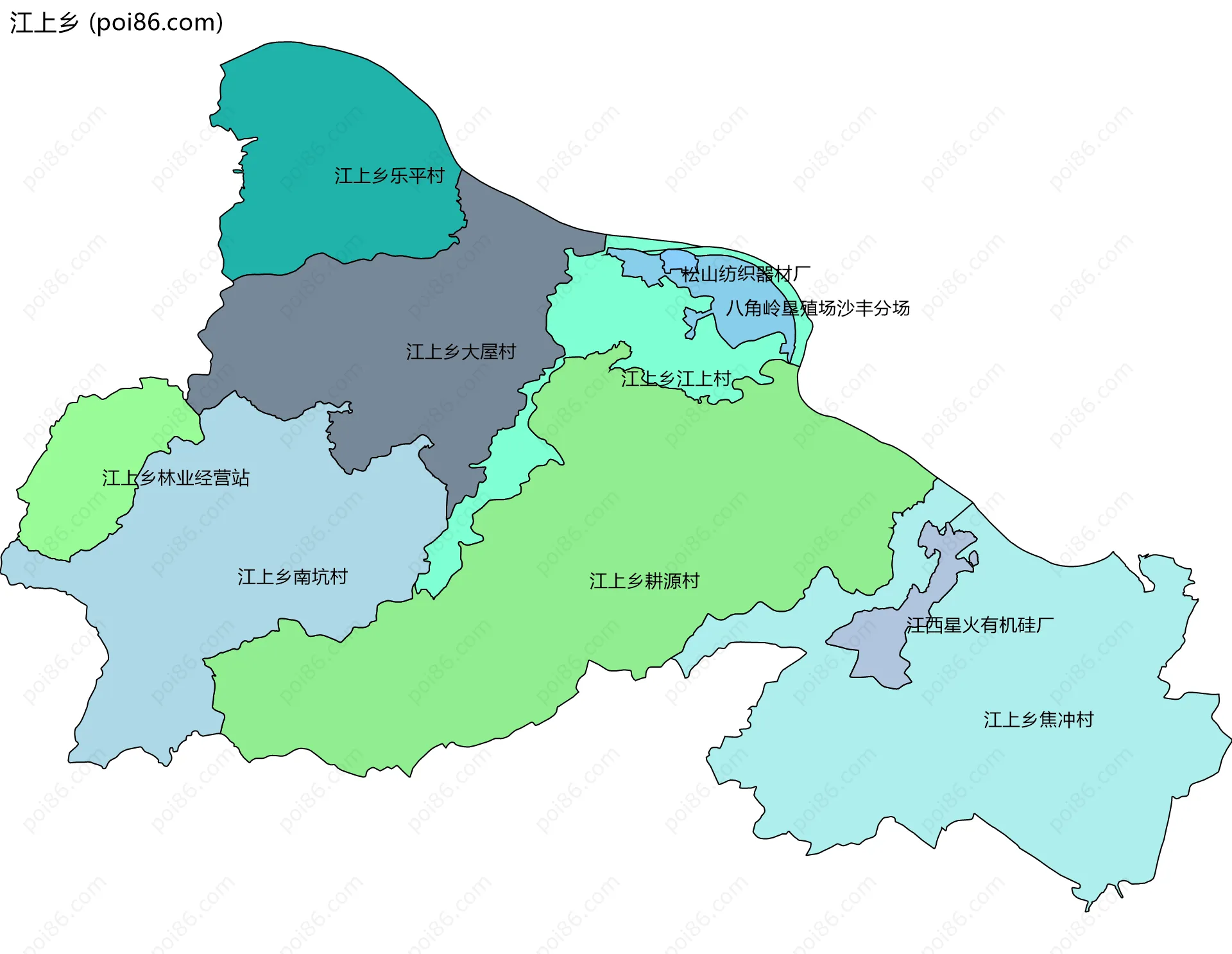 江上乡边界地图(五级行政区划)