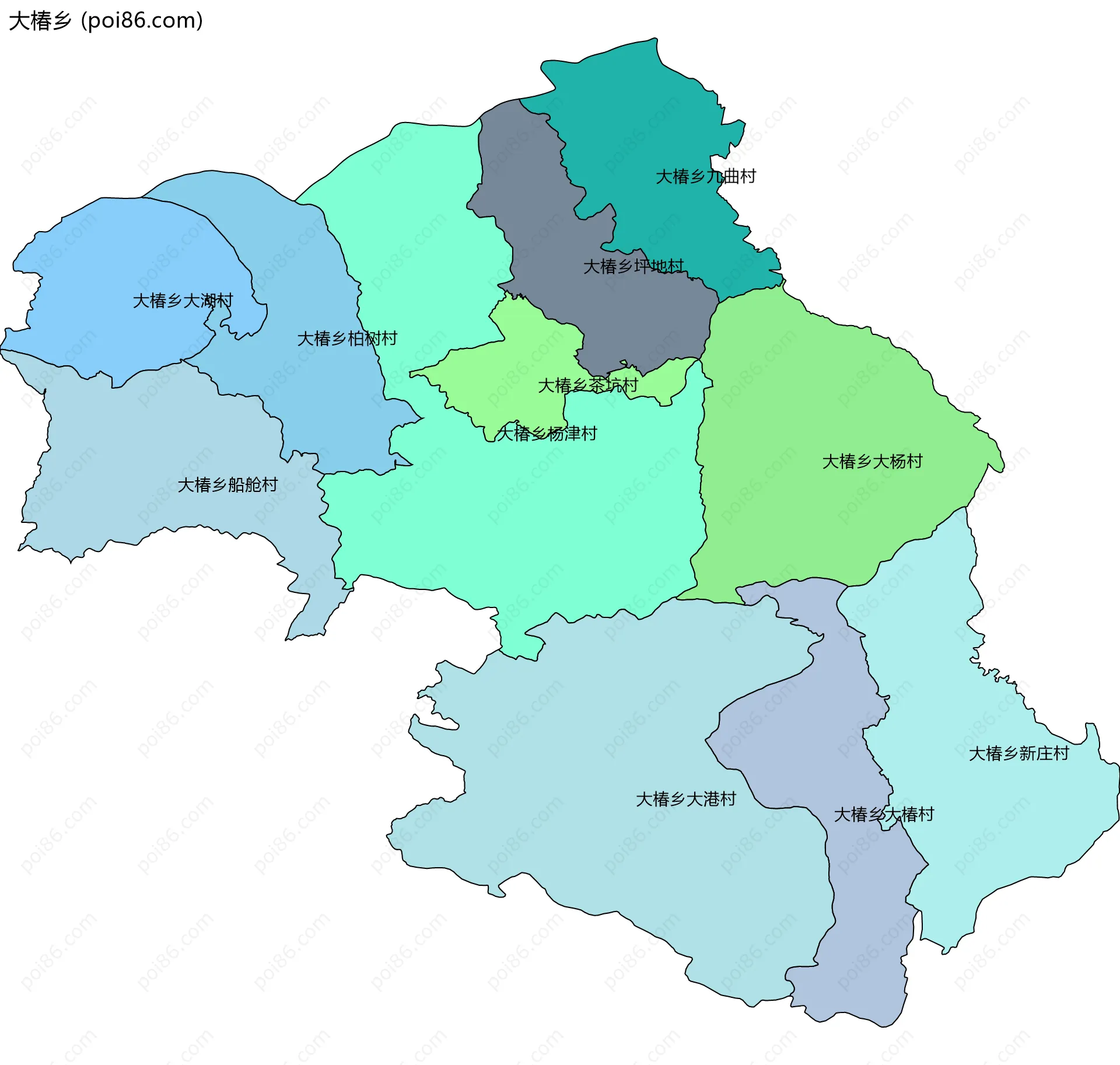大椿乡边界地图(五级行政区划)