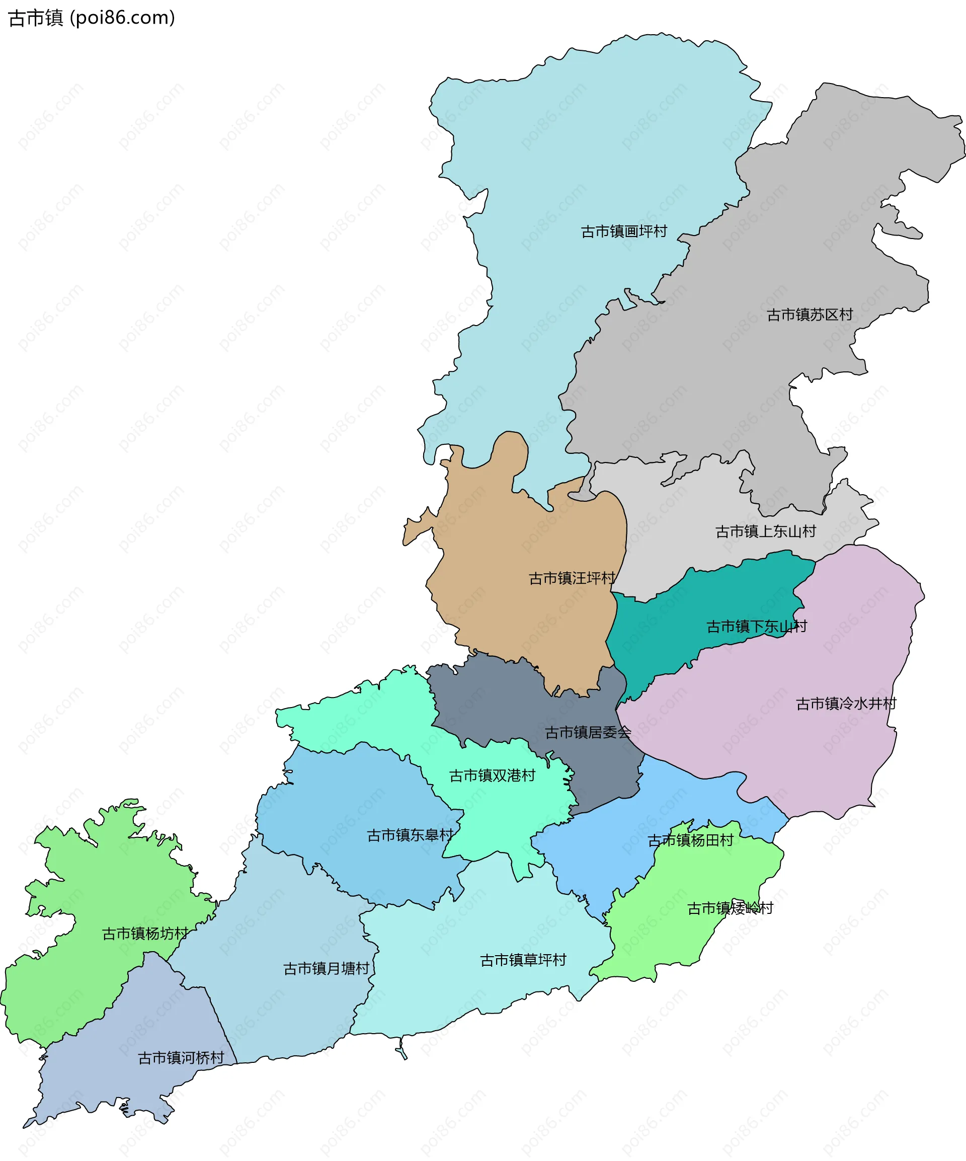 古市镇边界地图(五级行政区划)