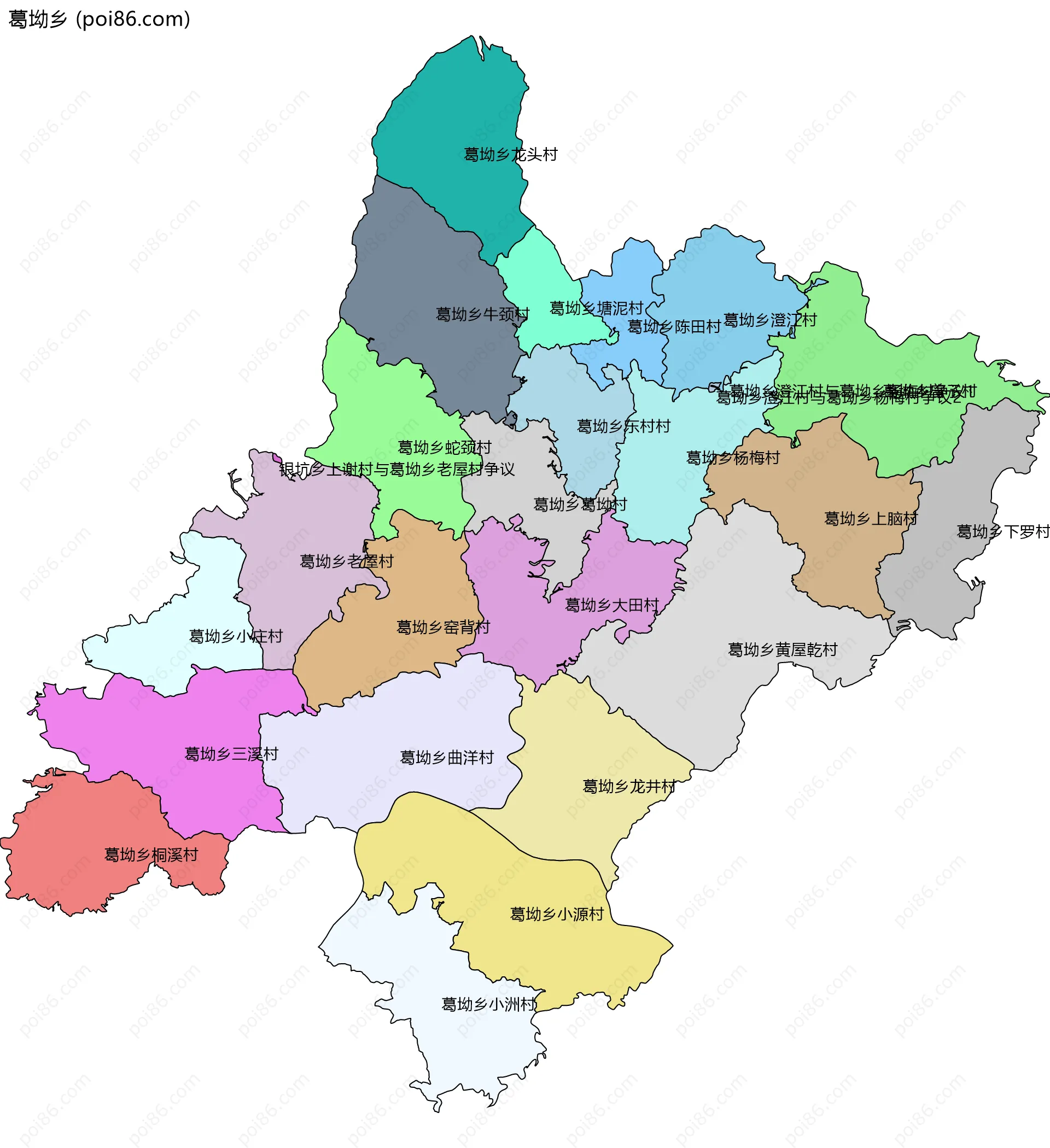 葛坳乡边界地图(五级行政区划)