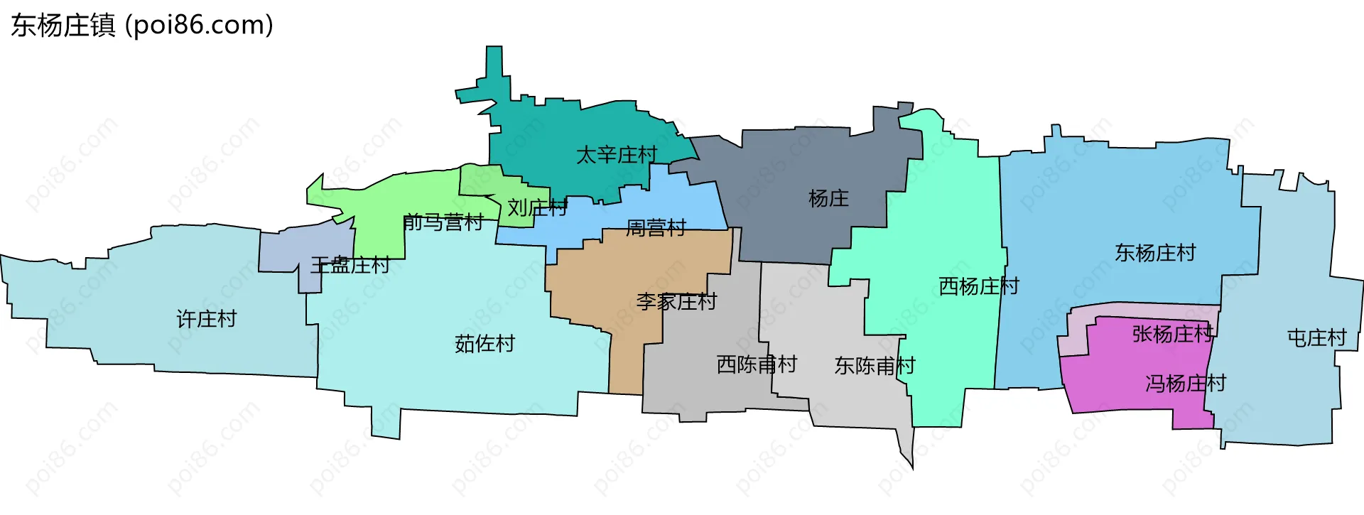 东杨庄镇边界地图(五级行政区划)