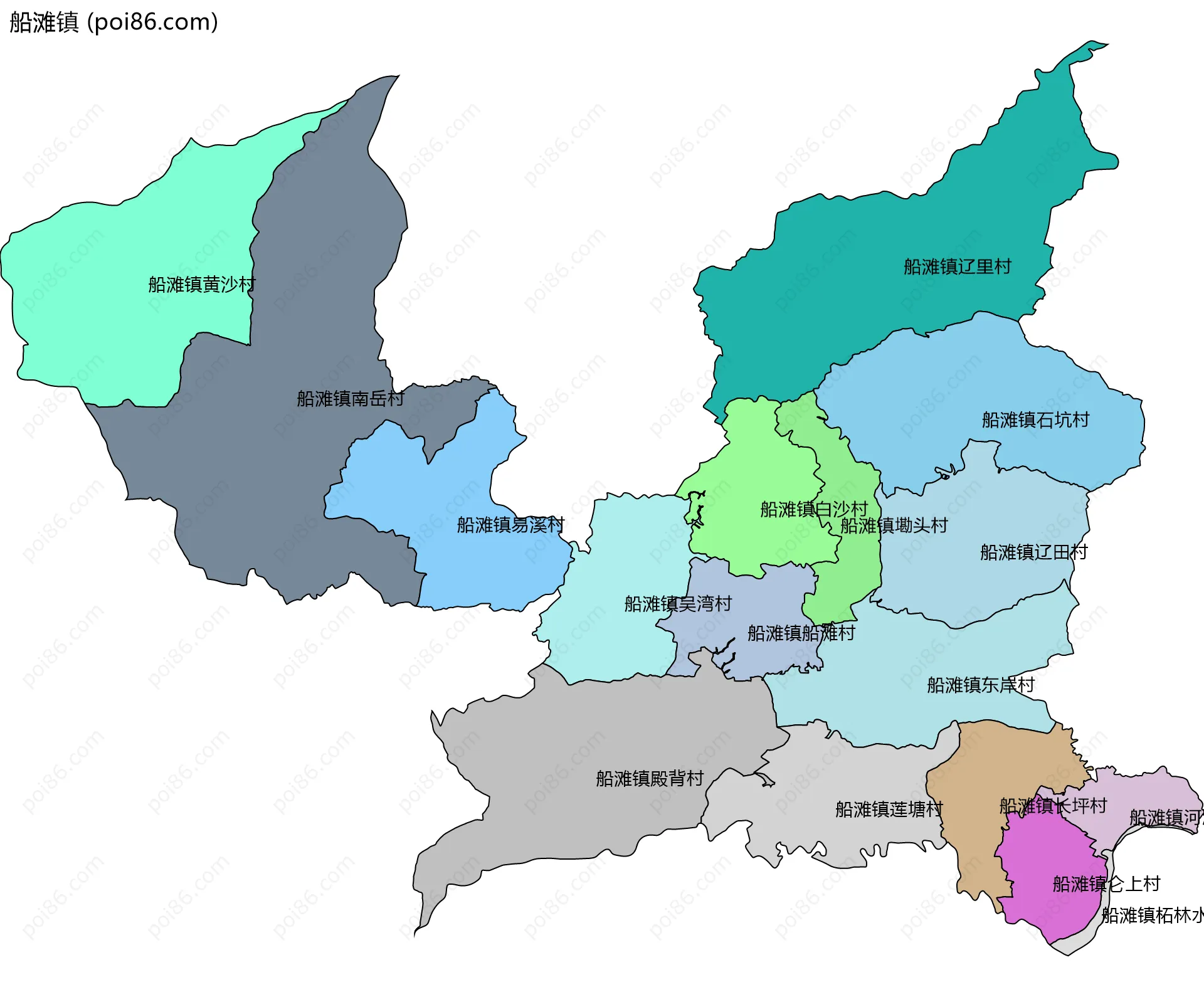 船滩镇边界地图(五级行政区划)