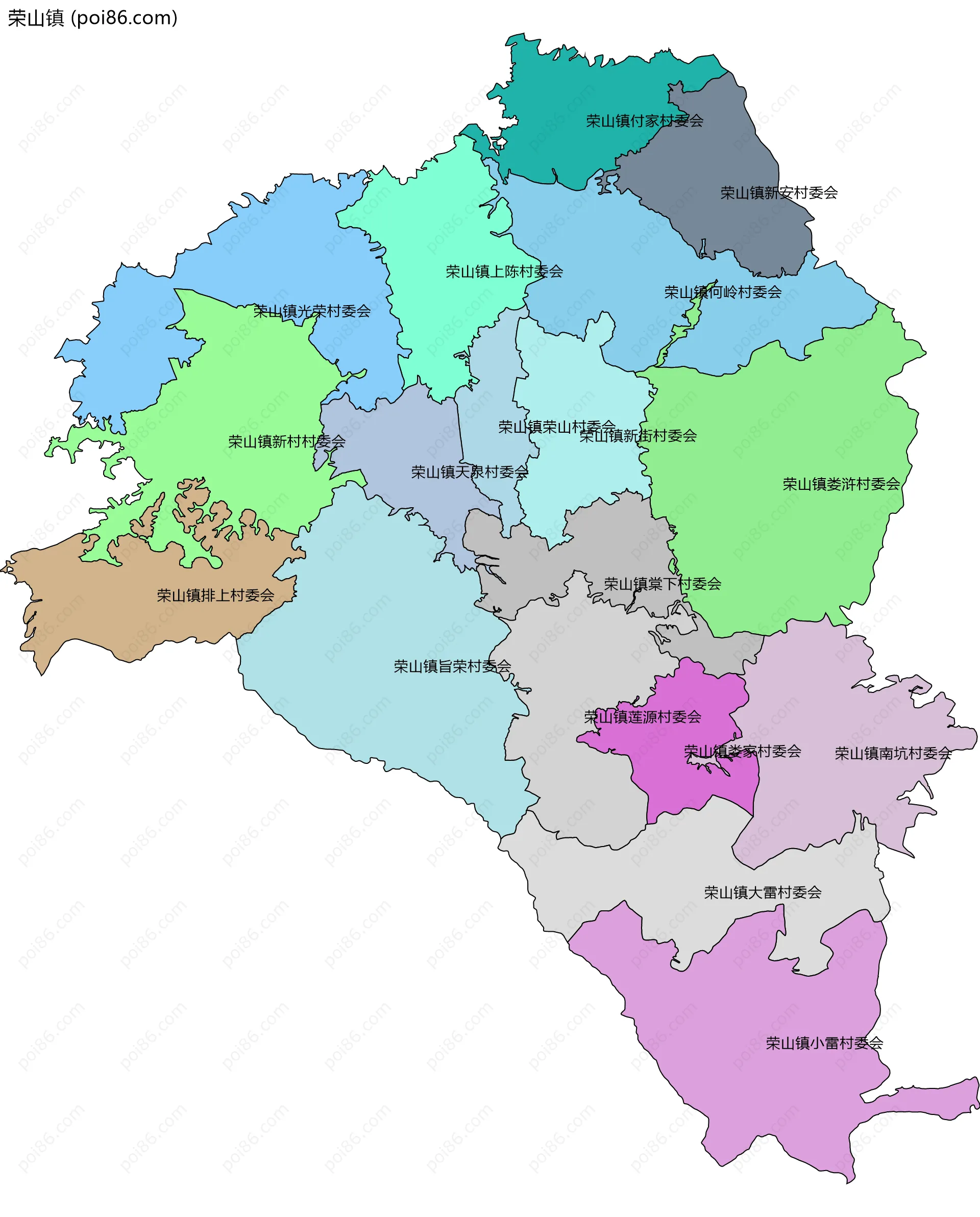 荣山镇边界地图(五级行政区划)