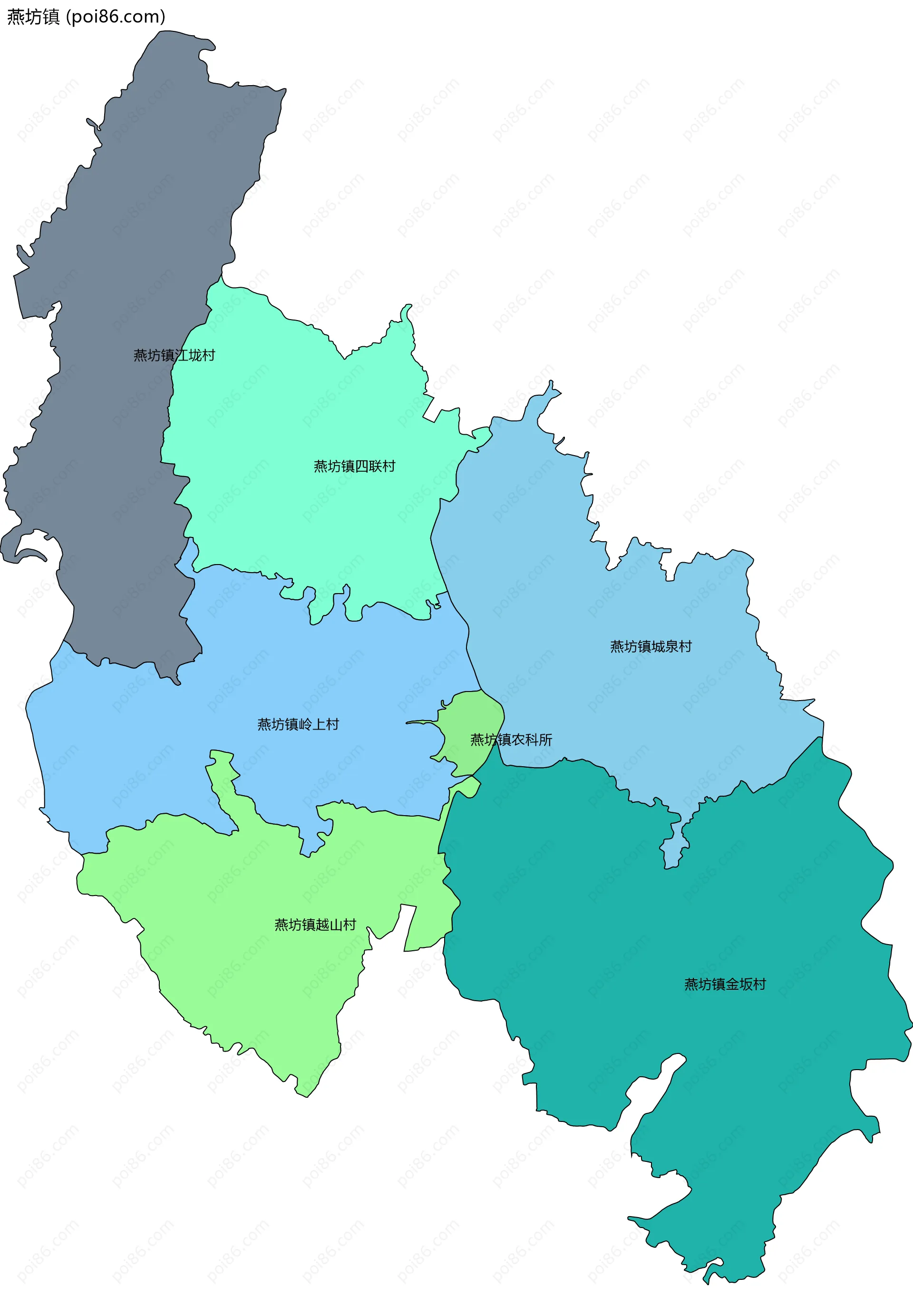 燕坊镇边界地图(五级行政区划)