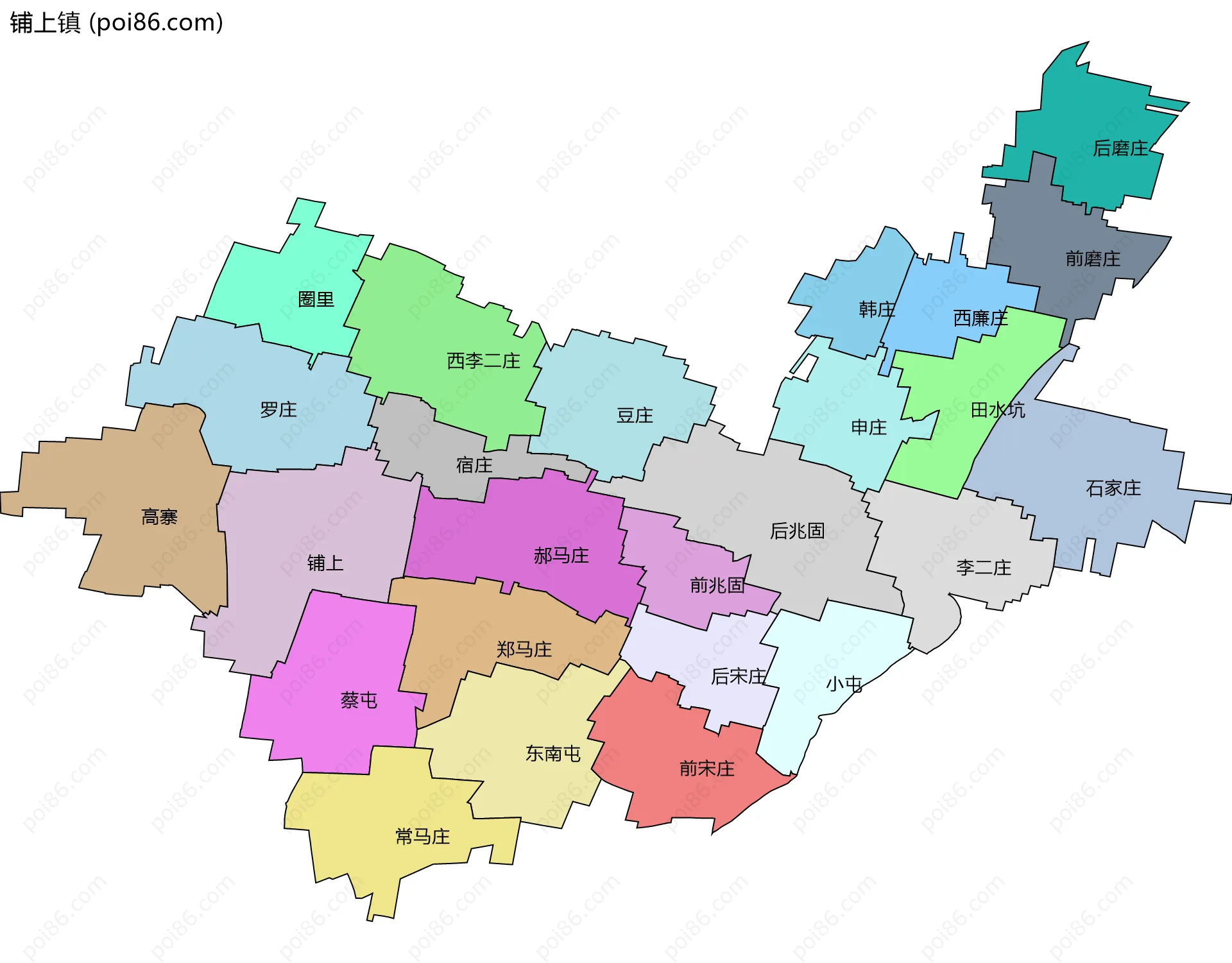 铺上镇边界地图(五级行政区划)