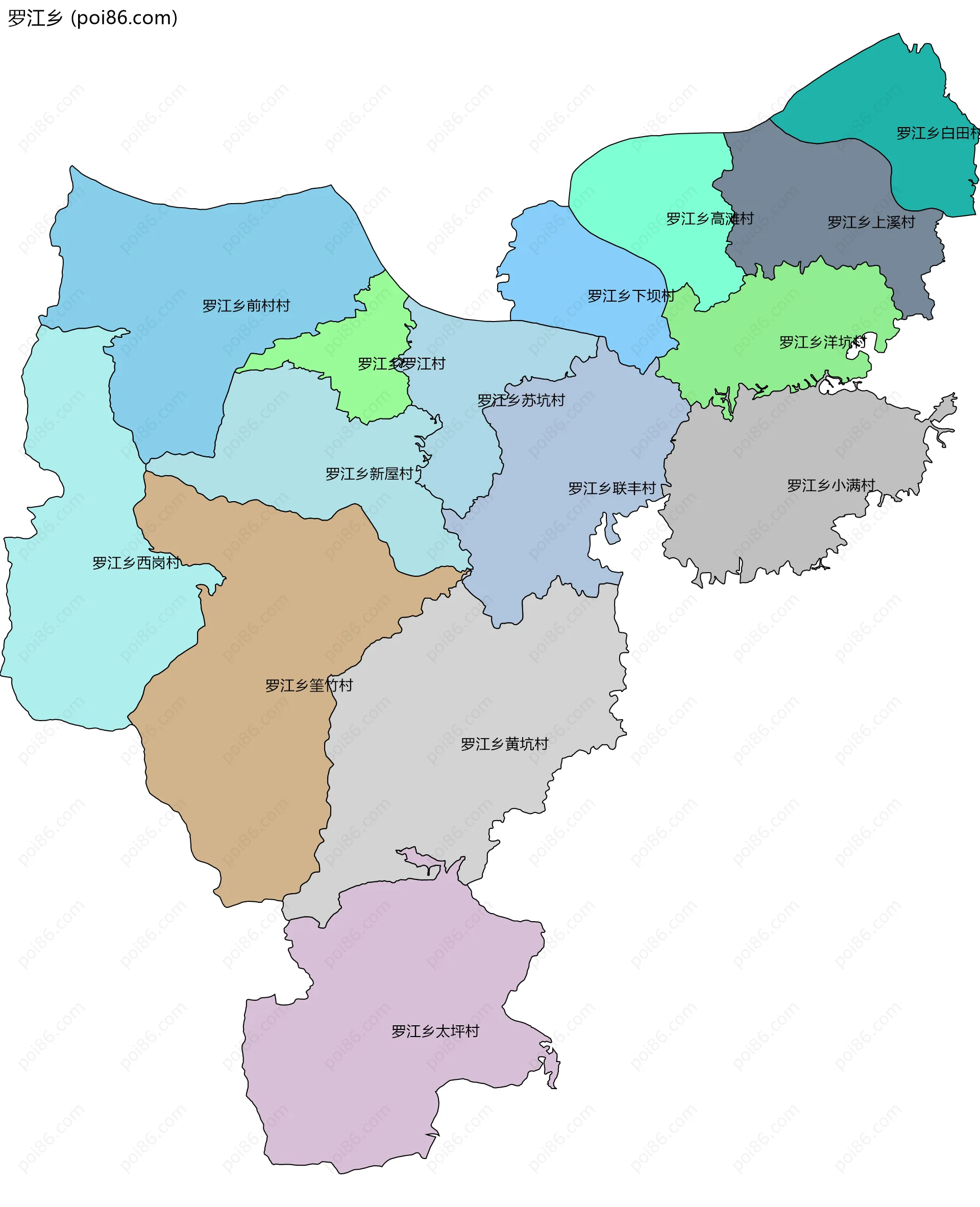 罗江乡边界地图(五级行政区划)