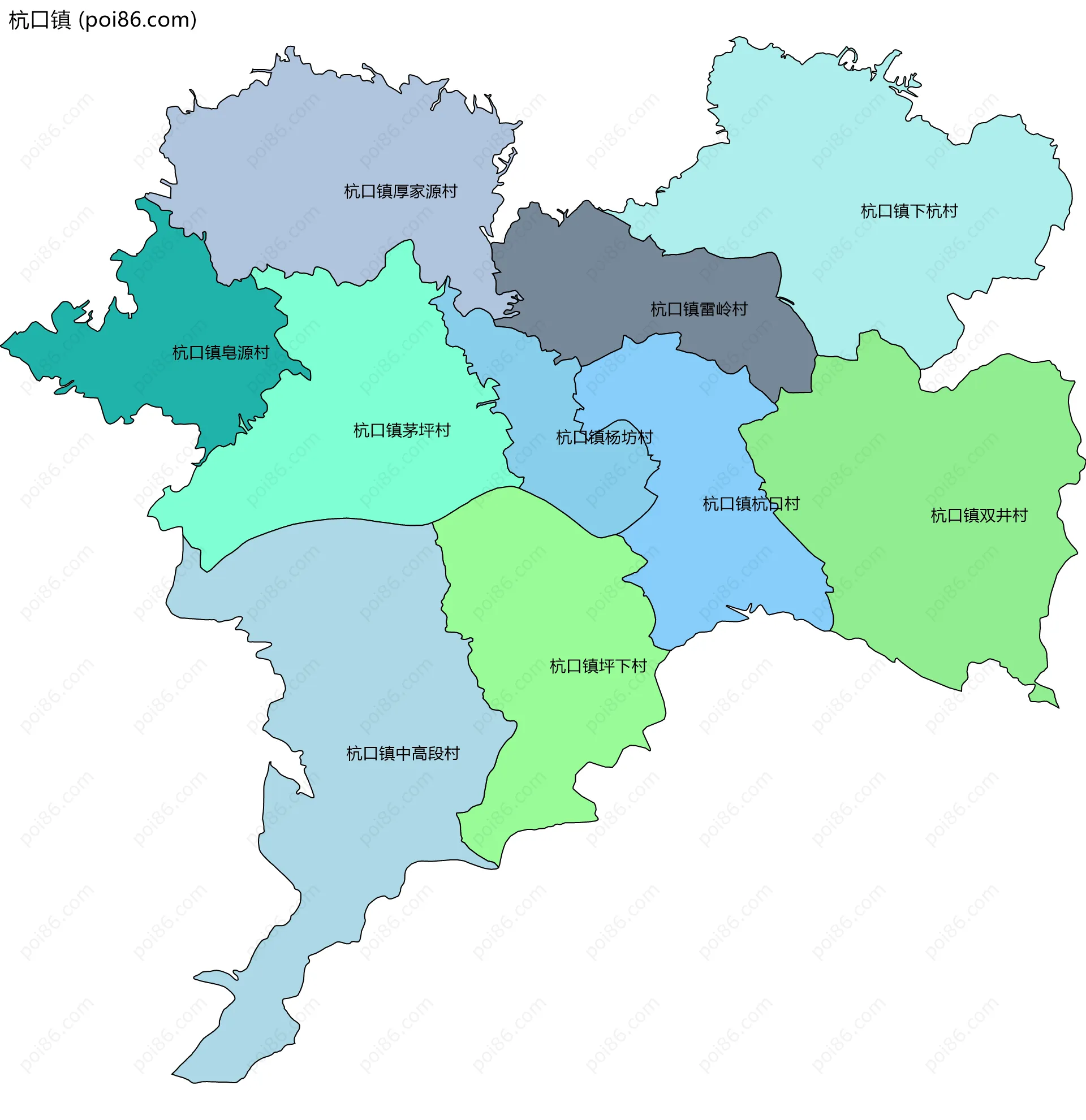 杭口镇边界地图(五级行政区划)
