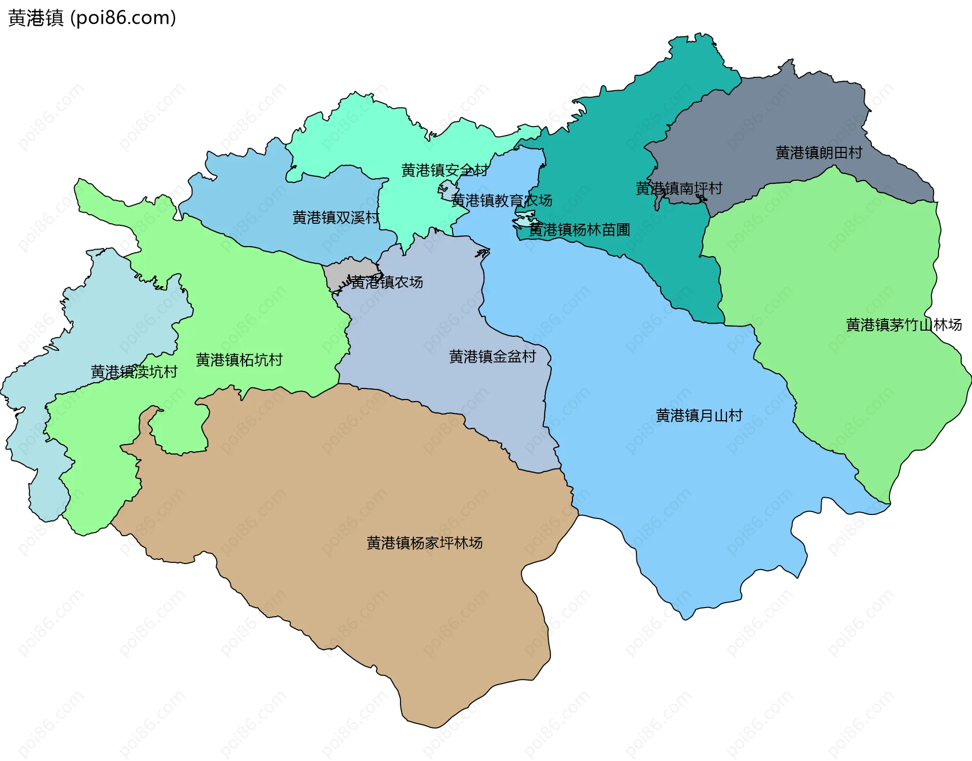 黄港镇边界地图(五级行政区划)